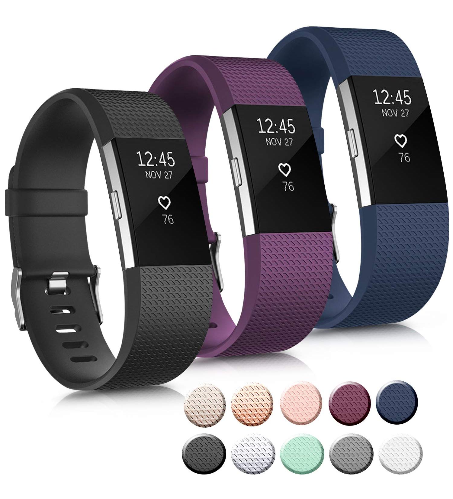 3 Pack Sport Bands Compatible with Fitbit Charge 2 - Adjustable Replacement Straps for Fitbit Charge 2 HR in Small Size - Black/Purple/Navy Blue - Buy Online on GoSupps.com