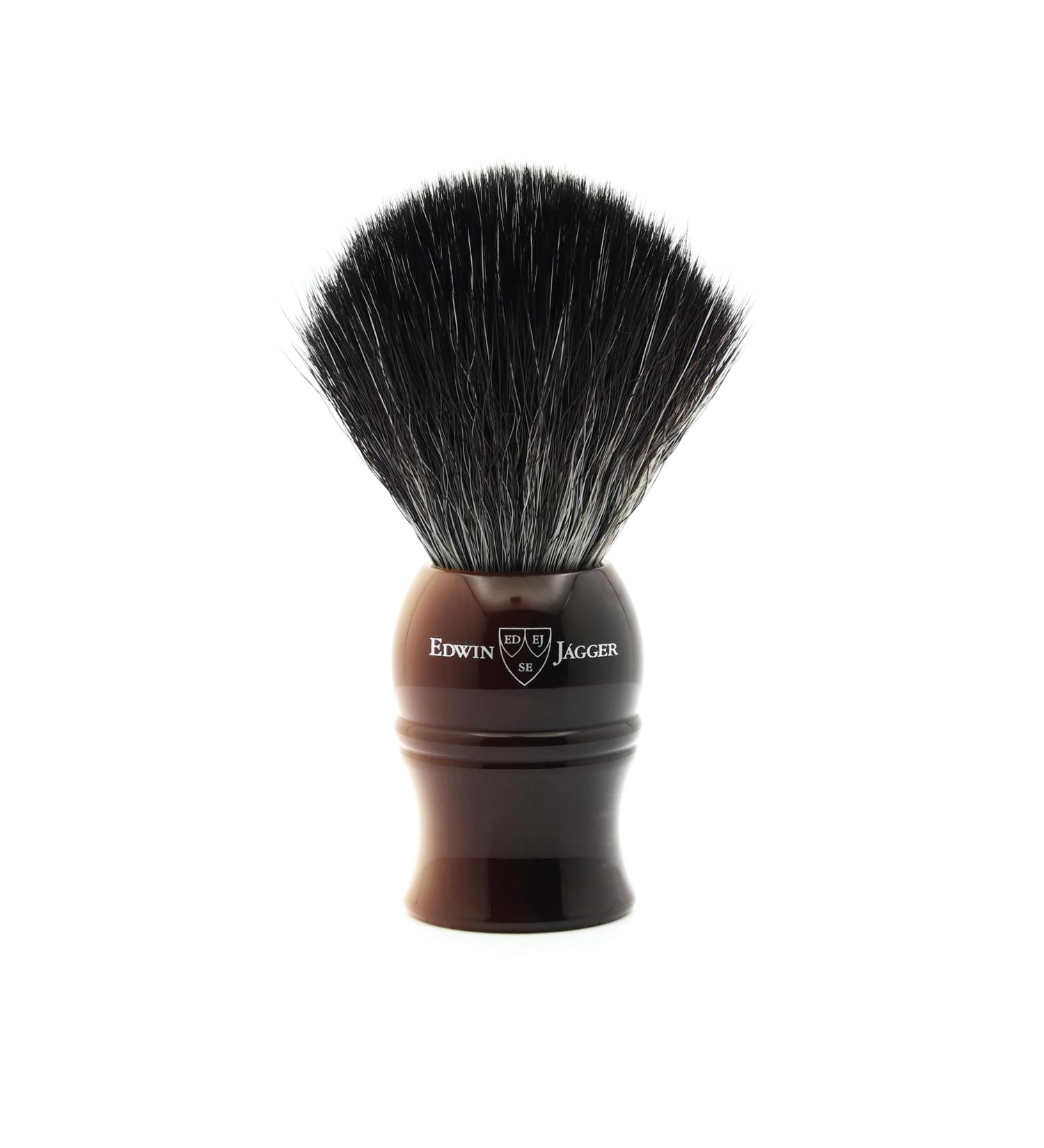 Edwin Jagger Classic Black Synthetic Fibre Shaving Brush - Eco-Friendly Vegan Exfoliating Brush for Men and Women - Buy Online on GoSupps.com