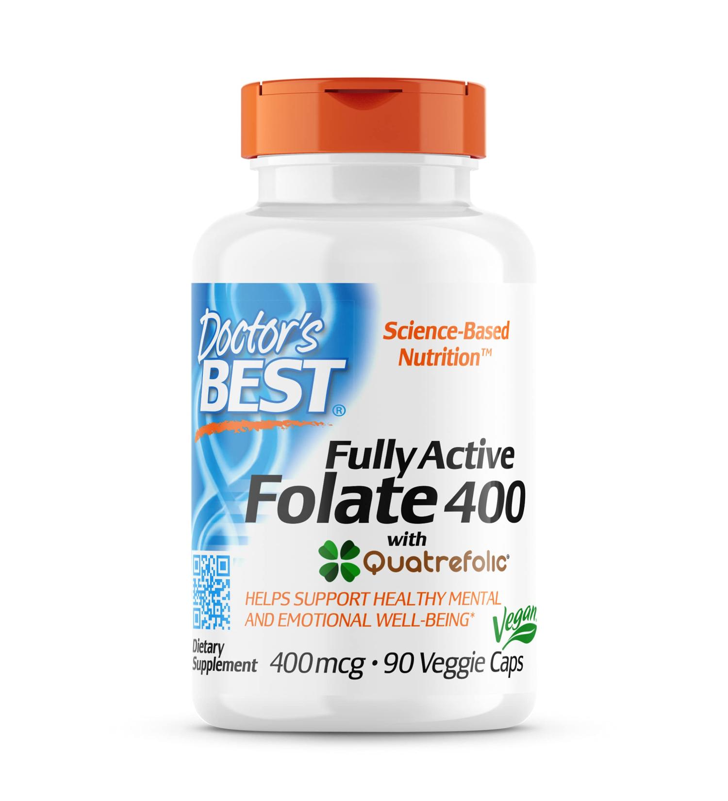 Doctor's Best Fully Active Folate 400 mcg - Quatrefolic, 90 Veggie Caps - Buy Online on GoSupps.com