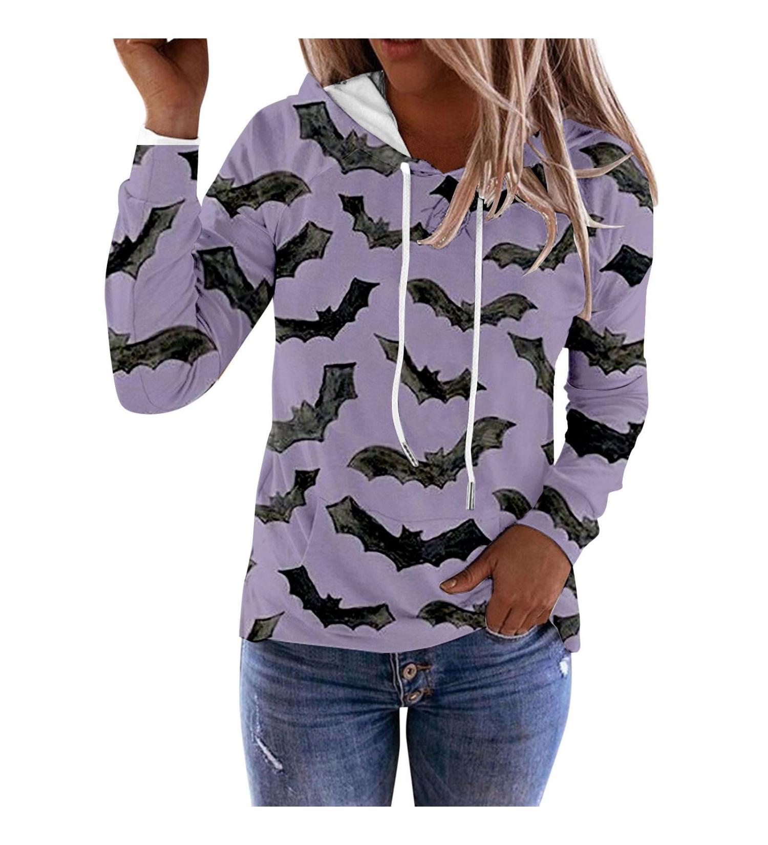 Halloween Costumes Casual Long Sleeved Drawstring Hooded Sweater Pullover for Women Hoodie Purple X-Large - Buy Online on GoSupps.com