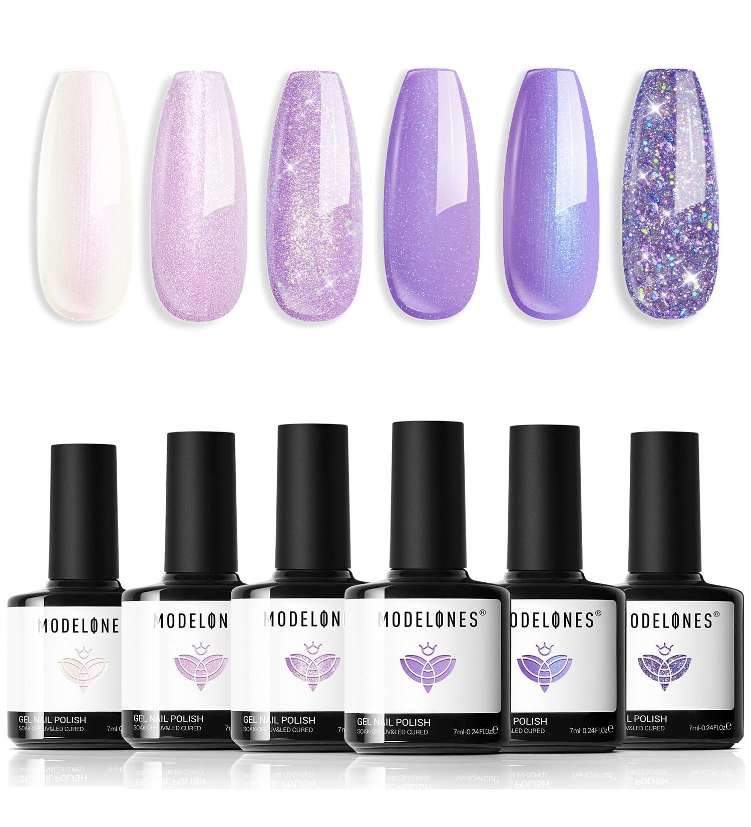 Modelones Purple Glitter Gel Nail Polish Set 6 Colors Shimmer Mermaid Gel Polish Cat Eye Sparkle Gel Nail Polish Soak Off Summer Gel Polish Set for Women DIY Nail Art Gift - Buy Online on GoSupps.com