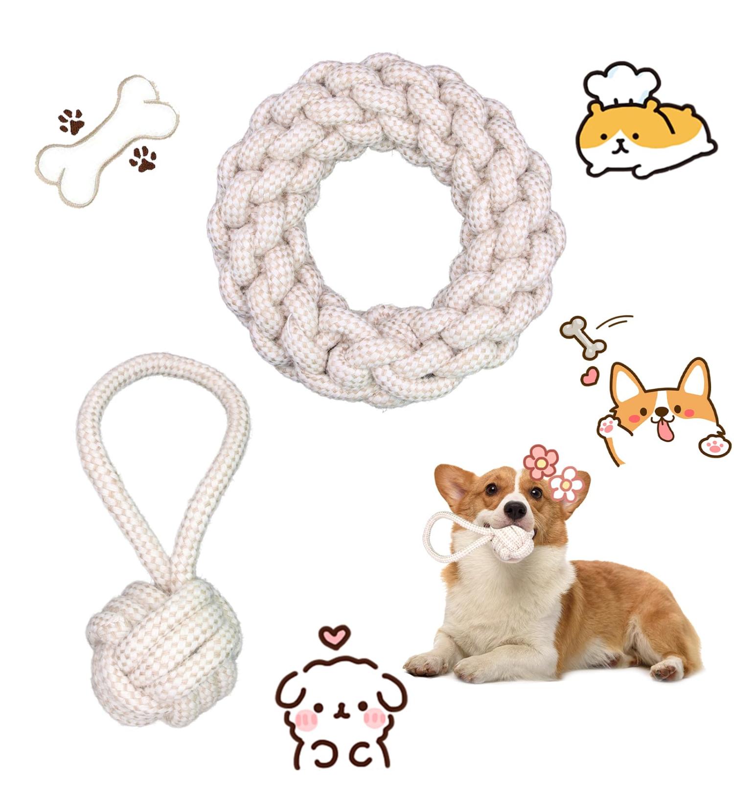 100% Natural Hemp Dog Toys Set - Durable Rope & Knot Ball for Training | Perfect for Puppies Medium & Large Dogs - Buy Online on GoSupps.com