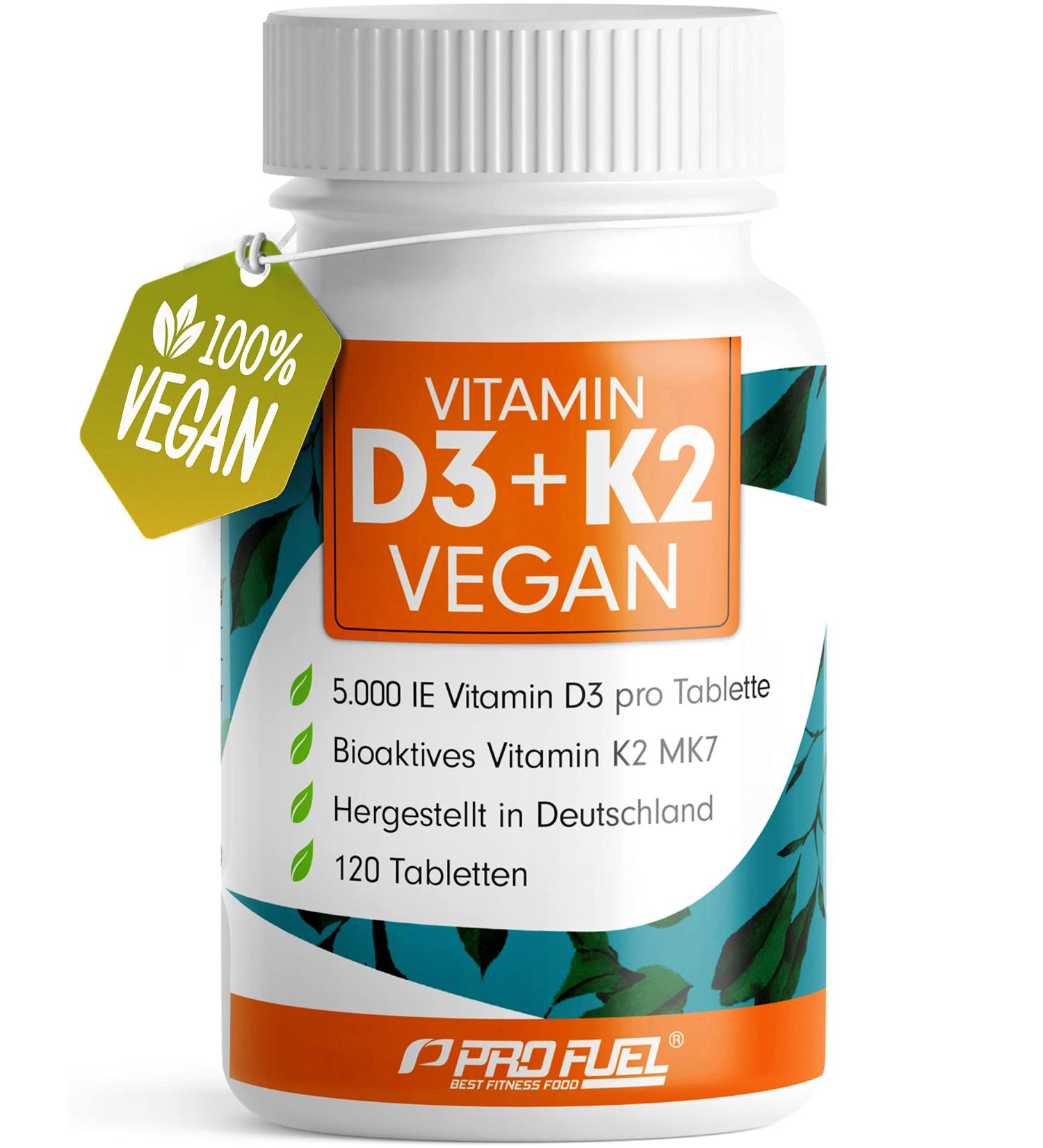 Buy Vegan Vitamin D3 K2 - 120 Tablets (5000 IU D3 + 200 MCG K2 MK7) | High Dose Lab Tested 19-Month Supply - No Additives - Buy Online on GoSupps.com