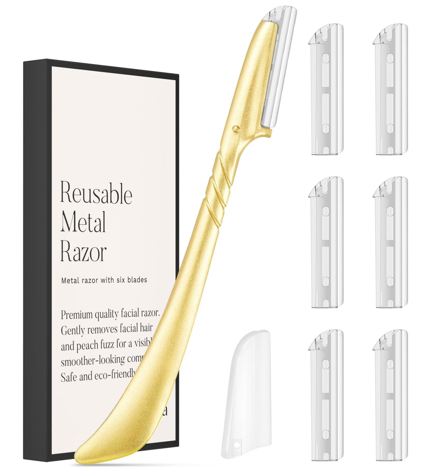 Ennva Eyebrow Razor for Women - 7 Blades Facial Dermaplaning Tool - Gold Eyebrow Trimmer and Shaper for Peach Fuzz - Exfoliating Face Razor for Eyebrows - Buy Online on GoSupps.com