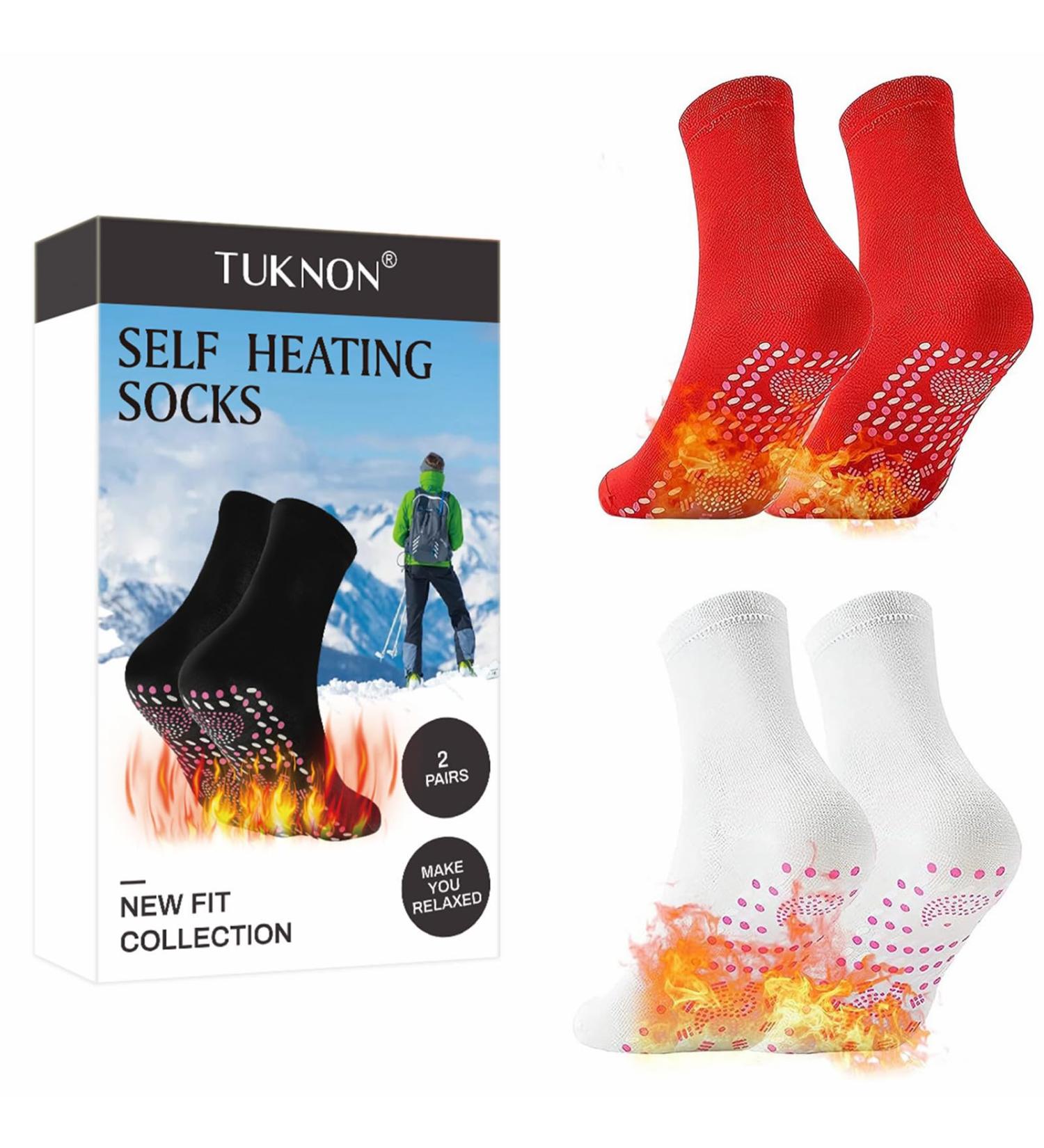 Shop Heated Socks - Thermal & Magnetic Foot Warmers for Winter | 2 Pairs - White & Red - Buy Online on GoSupps.com