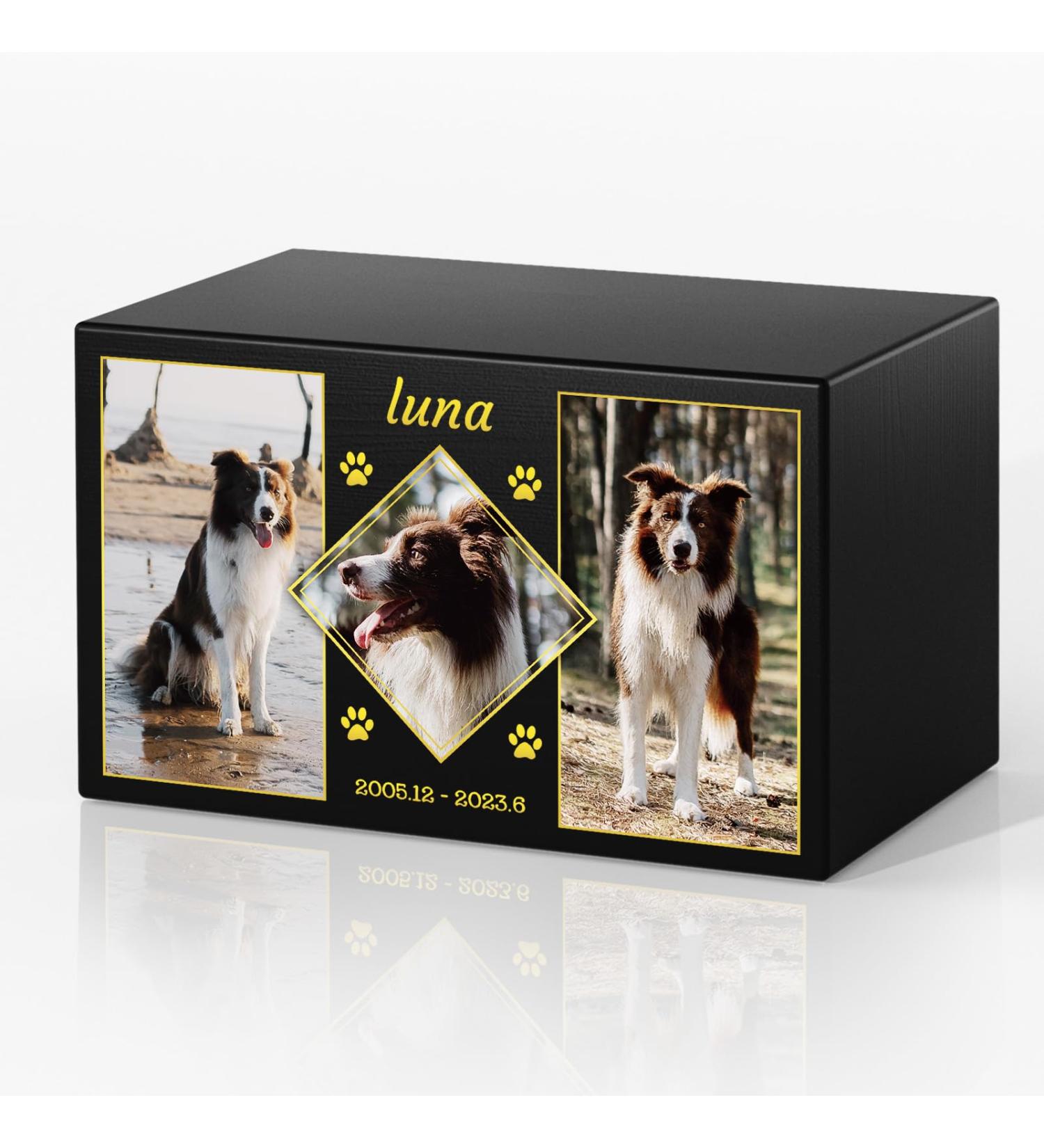 Bemaystar Personalized Pet Urns for Dogs Ashes - Custom Wooden Box with Photo for Pet Memorial Keepsake Photo Box Pet Cremation Urn Sympathy Gift for Pet Lovers Suitable for Weights Up to 56 lbs S(56 Pound) Custom 3 Photos - Buy Online on GoSupps.com