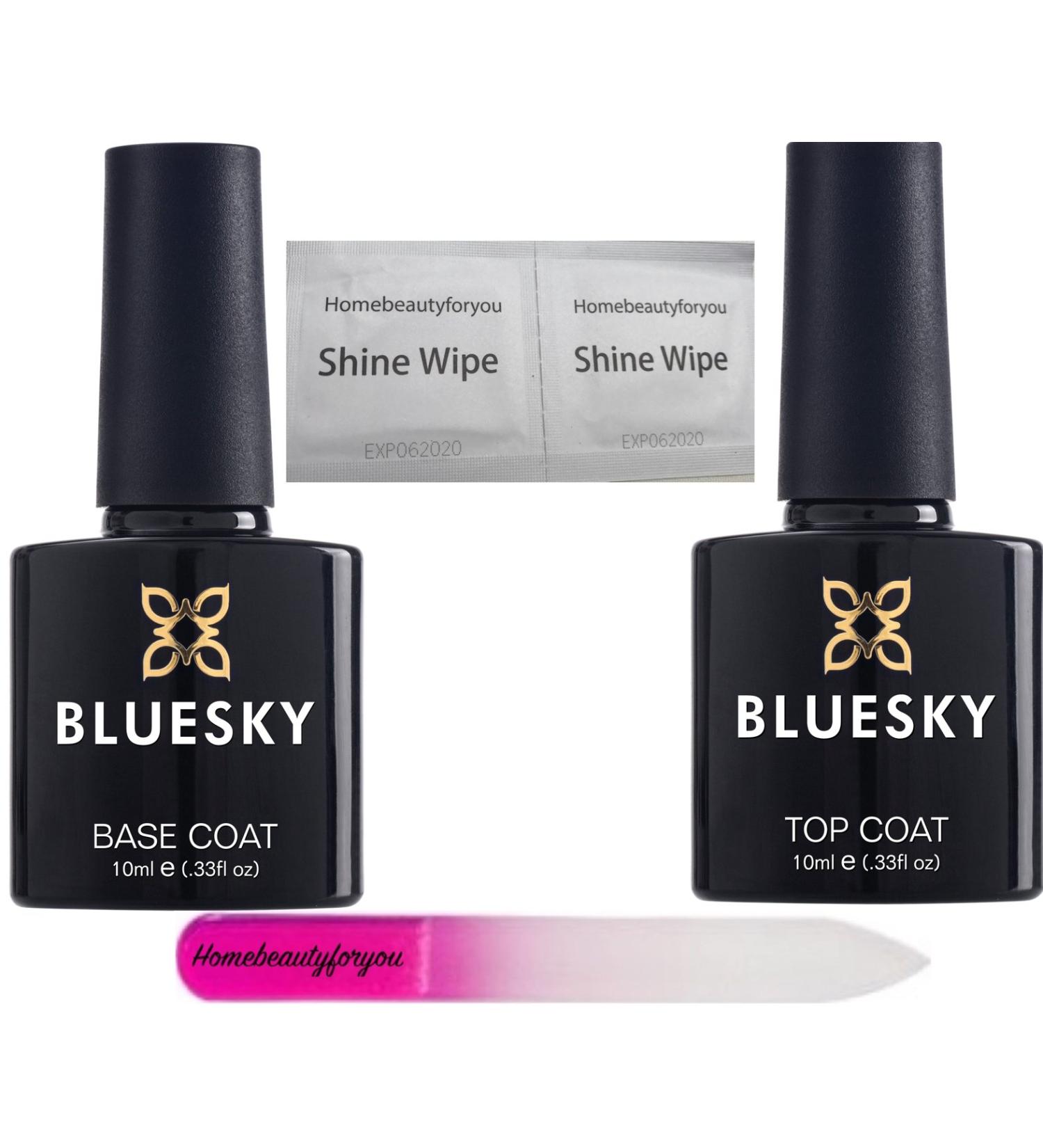 Bluesky Top and Base Coat Nail Gel Polish UV LED Soak Off Plus Homebeautyforyou Crystal Glass Nail File PLUS 2 Shine Wipes - Buy Online on GoSupps.com