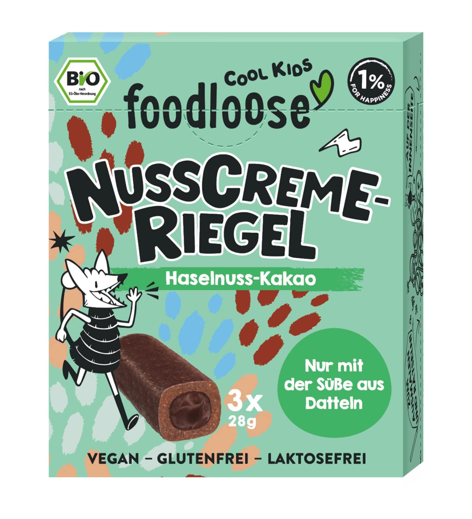 Foodlose Cool Kids Bio-Nusscreme Bar - Vegan Hazelnut-Cocoa Treat | Organic Gluten-Free No Refined Sugar | 3 Pack Delicacy - Buy Online on GoSupps.com