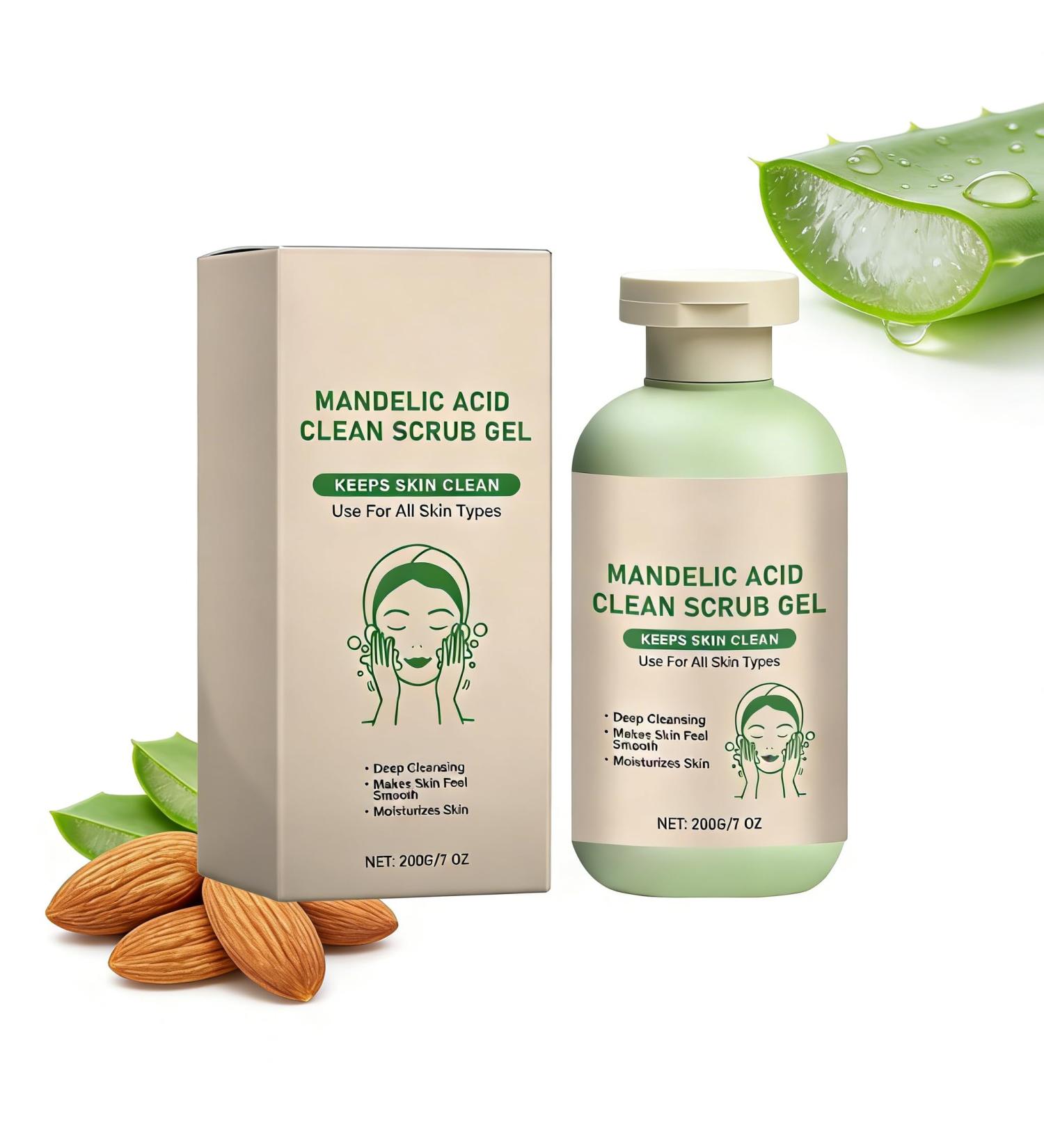 Mandelic Acid Exfoliating Gel Scrub for Face & Body Purifying Pore Refining Peeling Gel Deep Cleansing Moisturizing & Brightening Reduces Blackheads & Uneven Texture for All Skin Types 7Oz - Buy Online on GoSupps.com