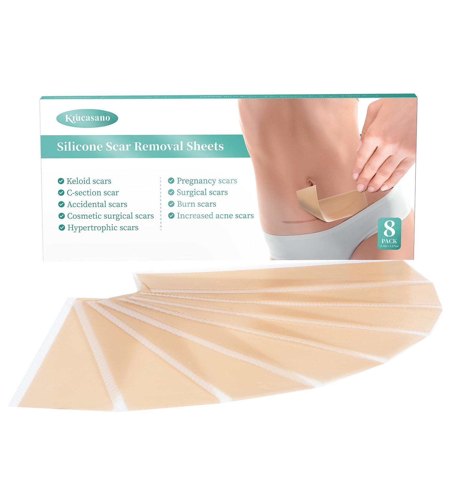 Krucasano Silicone Scar Removal Sheets - 4 Month Supply for Keloid, C-Section, Post-Surgery & Acne Scars - 1.57 x 5.9 - 8 Sheets - Buy Online on GoSupps.com