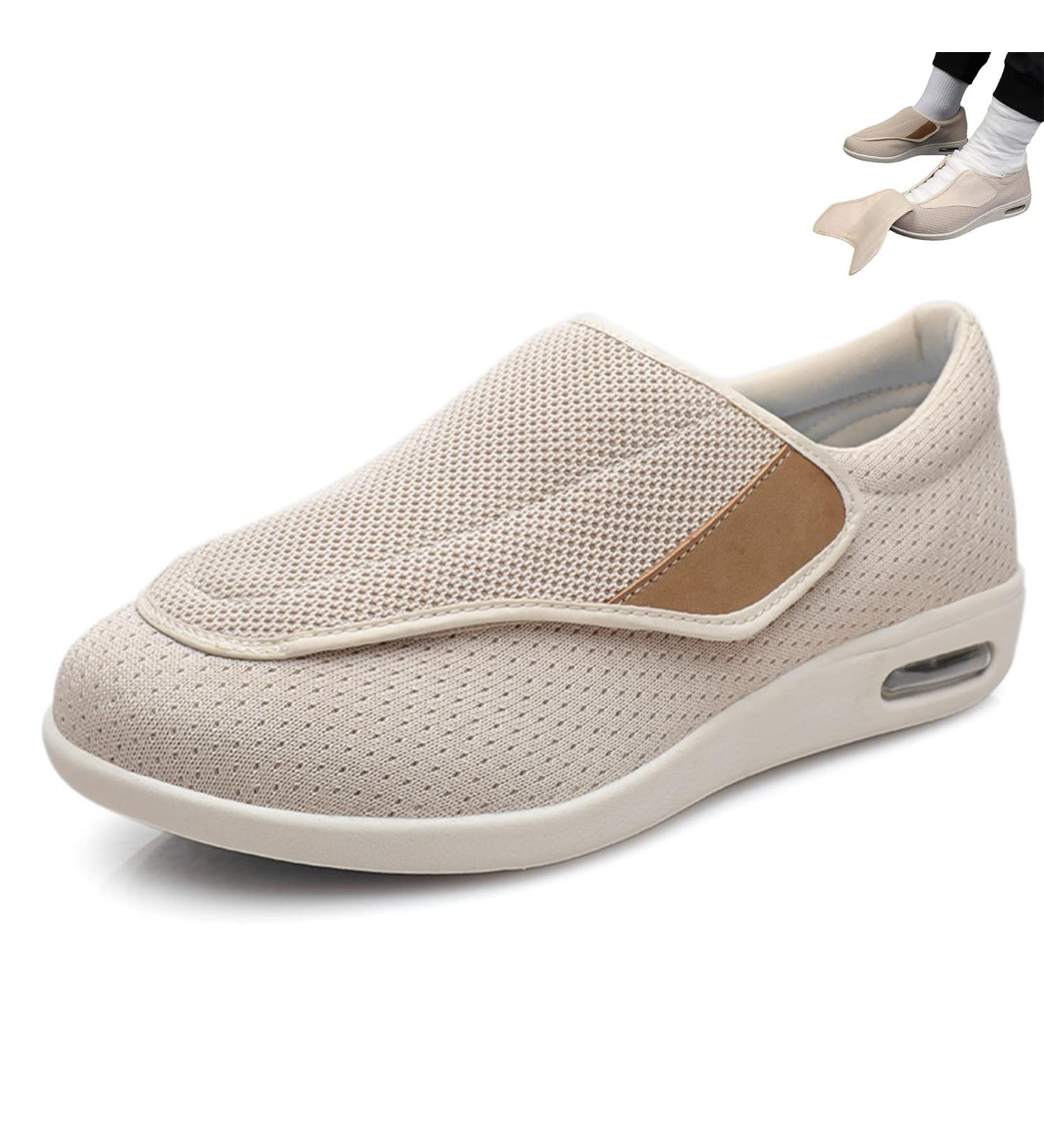 QSXWDCEF Diabetic Shoes for Swollen Feet - Adjustable Closure Sandals, Extra Wide Velcro Slippers for Men & Women - Comfortable Rehabilitation Shoes for Seniors - Beige 44 EU - Buy Online on GoSupps.com