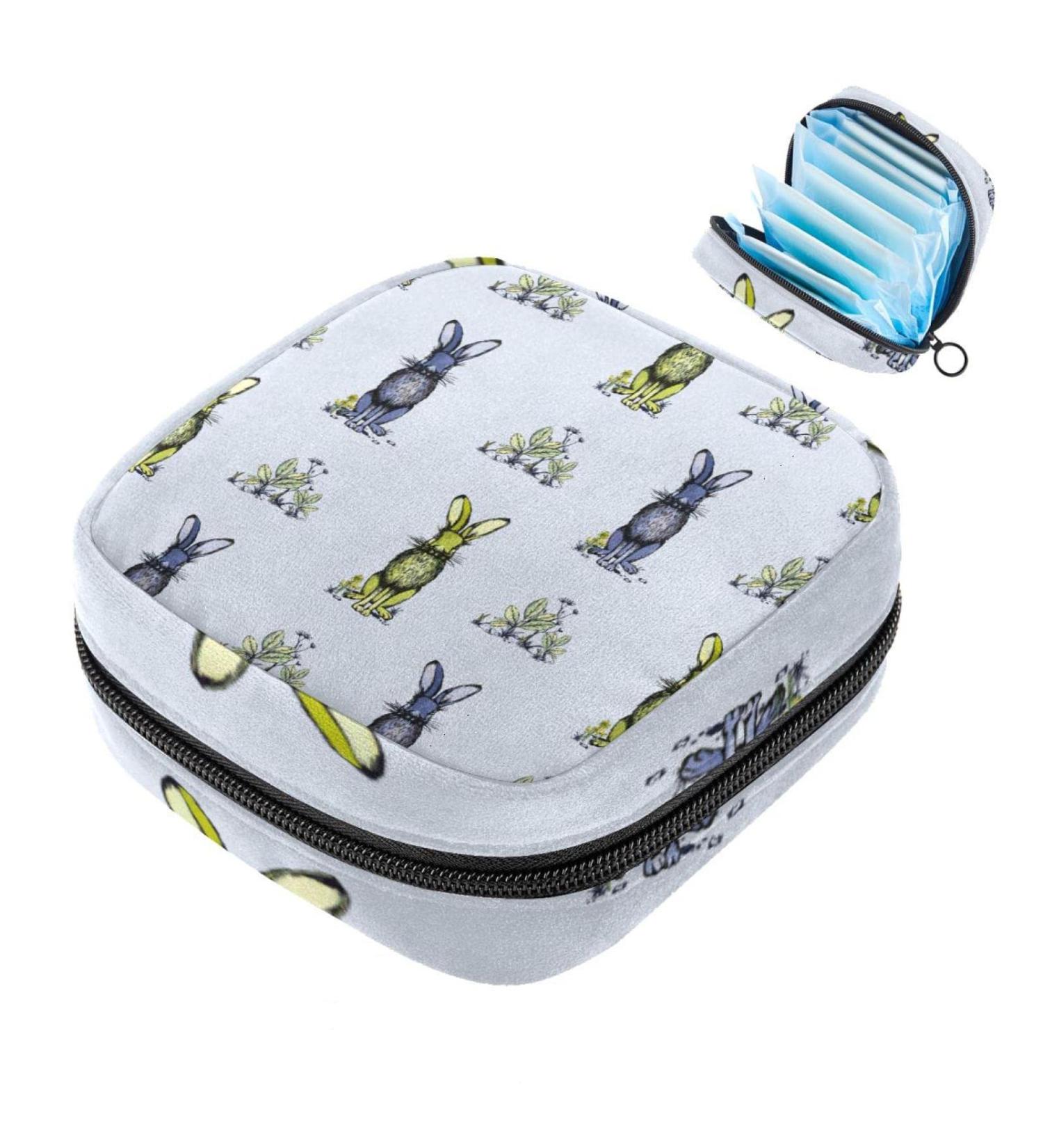 Stylish Menstruation Pad Bag with Zipper - Women's Napkin & Tampon Organizer - Cute Rabbit & Wild Animal Designs - Buy Online on GoSupps.com