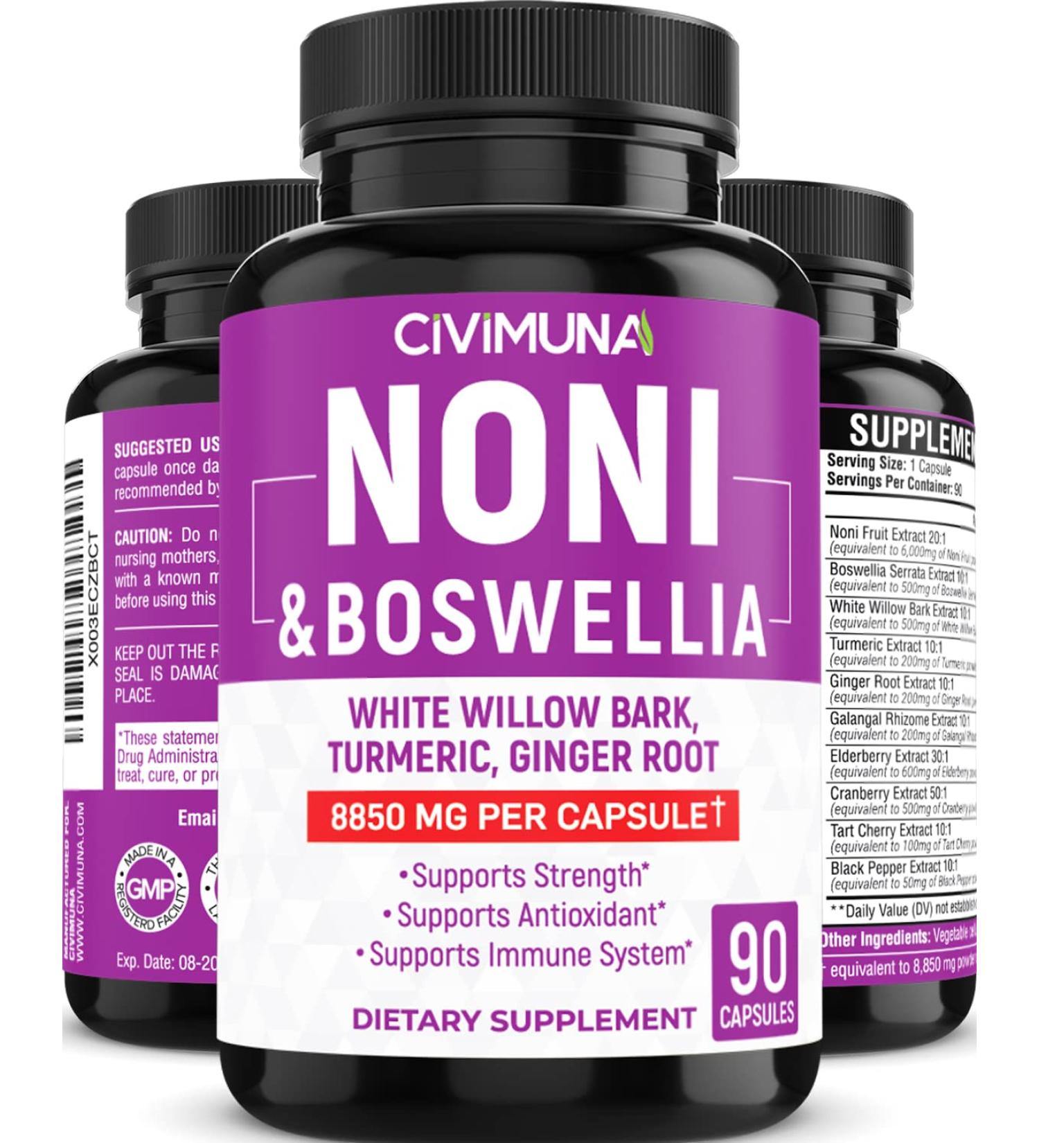 CIVIMUNA Noni Capsules 8850mg - 3 Months Supply with Boswellia & White Willow Bark - Buy Online on GoSupps.com
