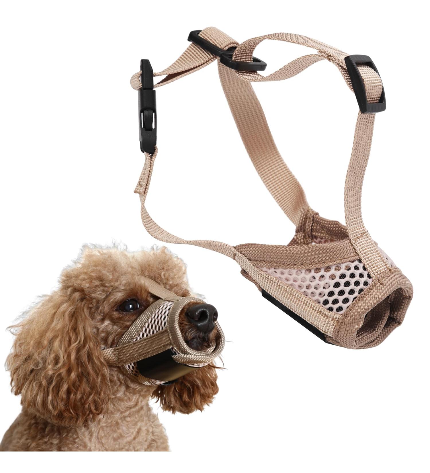 Muzzle for Dog Soft XS Sized Pet Muzzle to Stop Chewing Biting with Breathable Mesh & Stable Head Bar Design Dog Anti Barking Muzzle Mesh Muzzle Guard for Small Dogs Gift (Khaki) - Buy Online on GoSupps.com