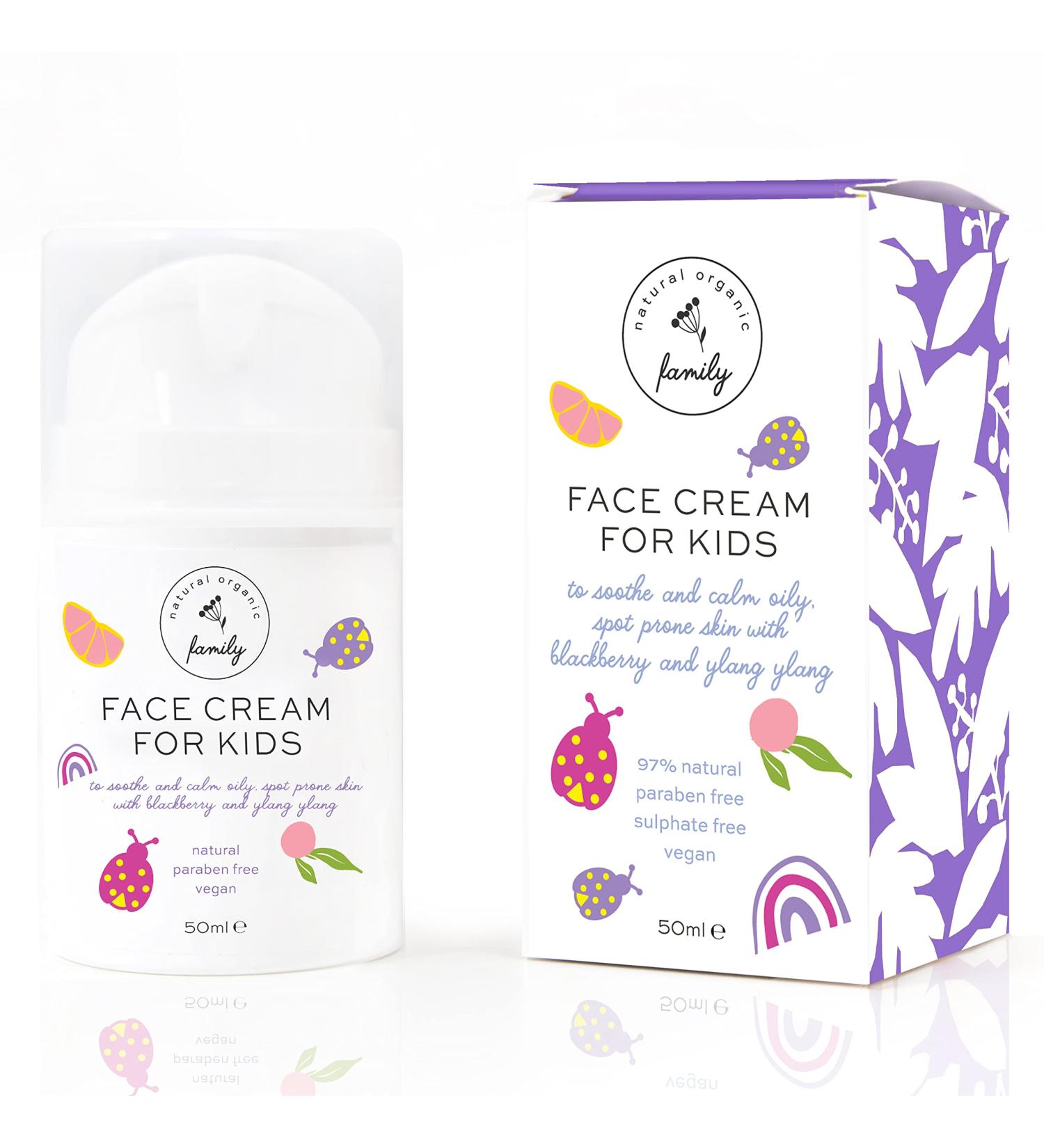 Gentle Face Cream Moisturizer for Kids and Preteens with Normal to Oily Skin, Kids Acne Treatment – Nourishing and Calming for All Skin Types – Blackberry & Ylang - Free from Parabens, Sulphates, Natural ingredients and Ve…