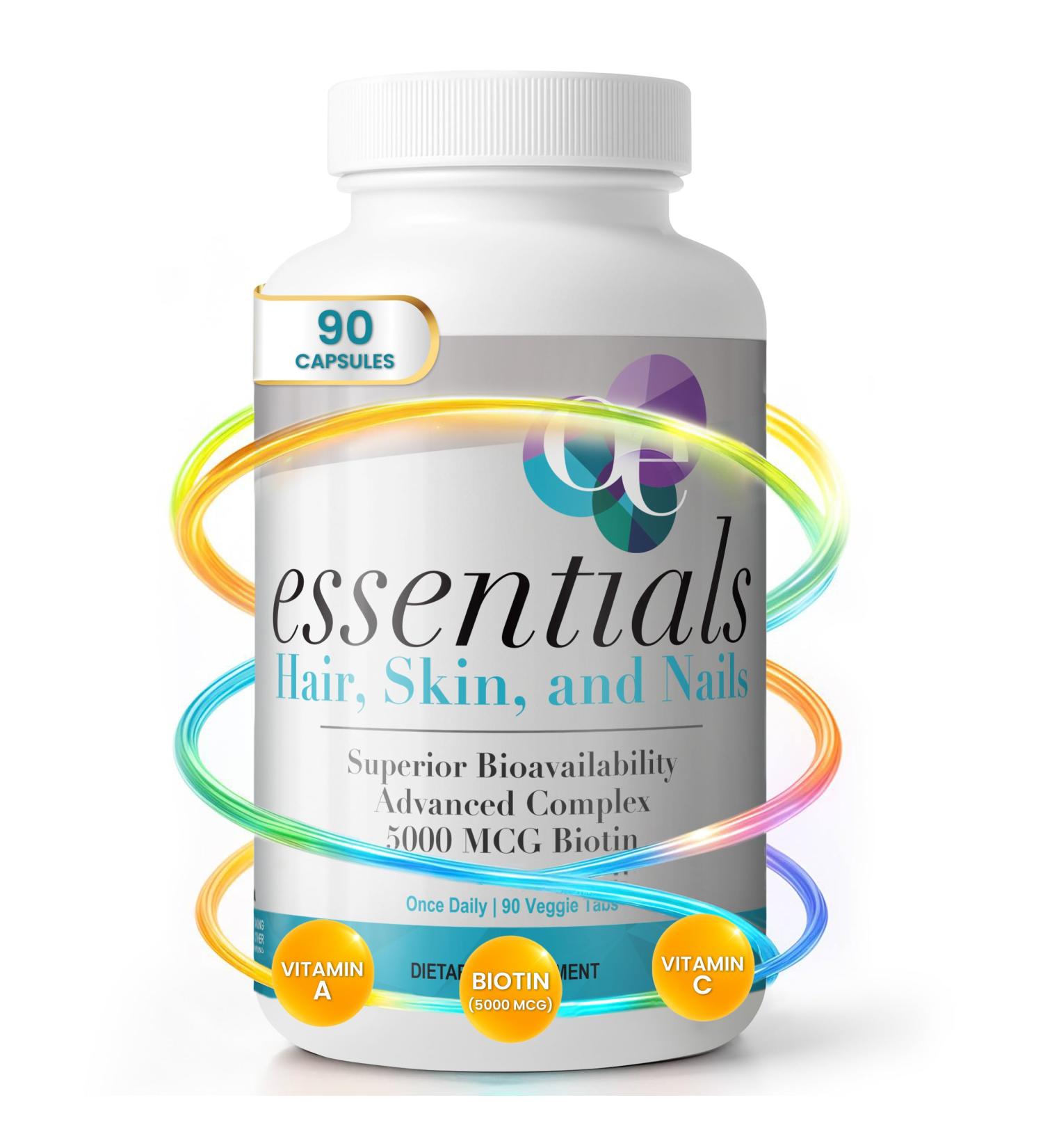 Organic Excellence Hair, Skin and Nails Vitamins for Women & Men Biotin Supplement 5000 mcg Hyaluronic Acid - Supports Healthy Hair Growth, Radiant Skin & Strong Nails, 3 Month Supply (90 Tablets) 90 Count (Pack of 1) - Buy Online on GoSupps.com