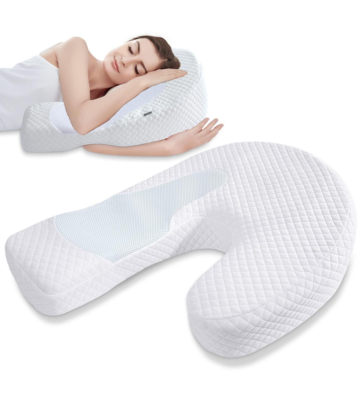 Memory Foam Side Sleeper Body Pillow for Adults - U-Shaped Contoured Support for Neck, Back, and Shoulder Pain Relief - Removable Washable Cover - White - Buy Online on GoSupps.com