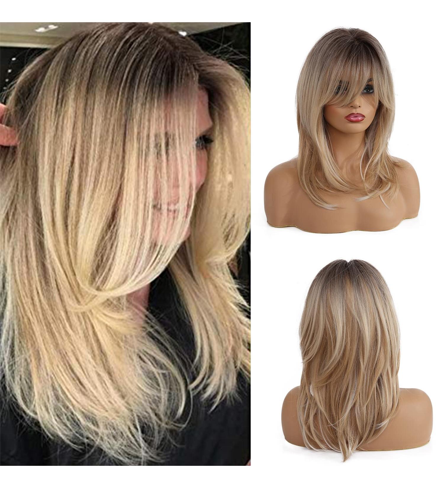 Esmee 16 Inch Ombre Straight Hair Wigs for Women | Black to Blonde Synthetic Heat-Resistant Wigs with Ponytail - Buy Online on GoSupps.com