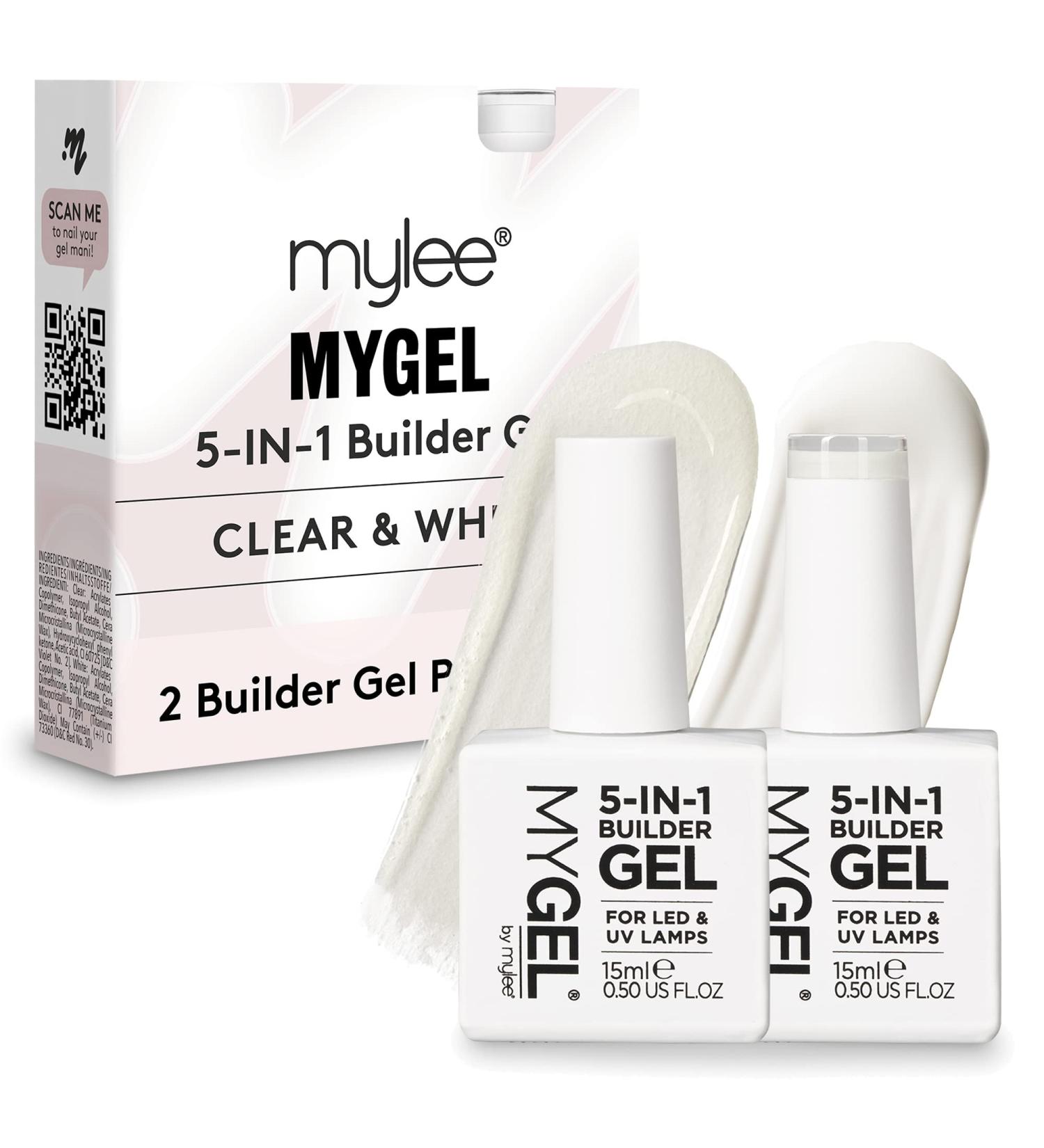 Mylee 5 in 1 Strengthening Builder Gel Duo - Clear & White - 2x15ml - UV/LED Nail Polish for Professional Manicure & Nail Art - Buy Online on GoSupps.com