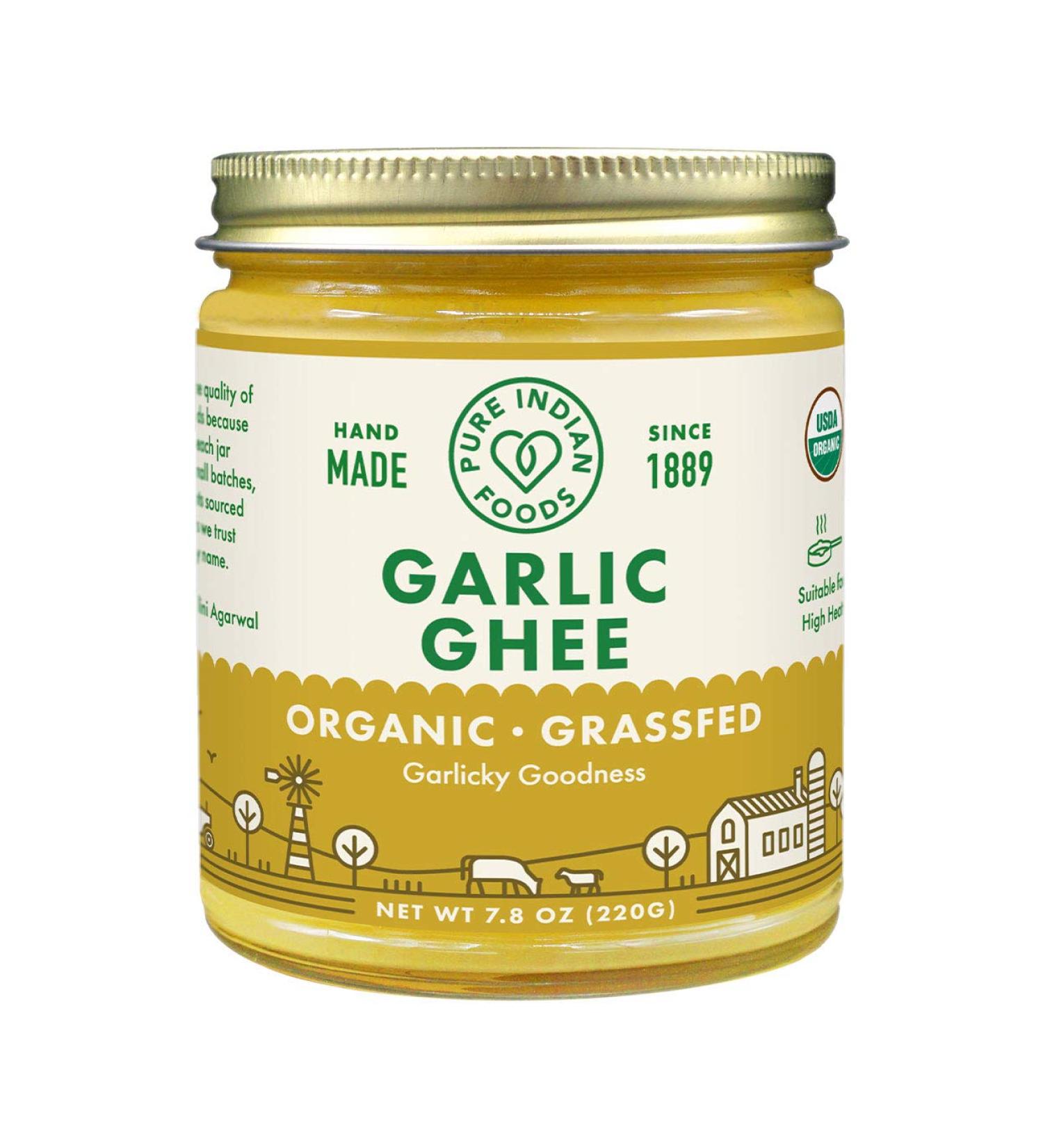 Pure Indian Foods Organic Garlic Ghee - 7.8 oz (220 g) | Premium Quality Flavor Booster - Buy Online on GoSupps.com