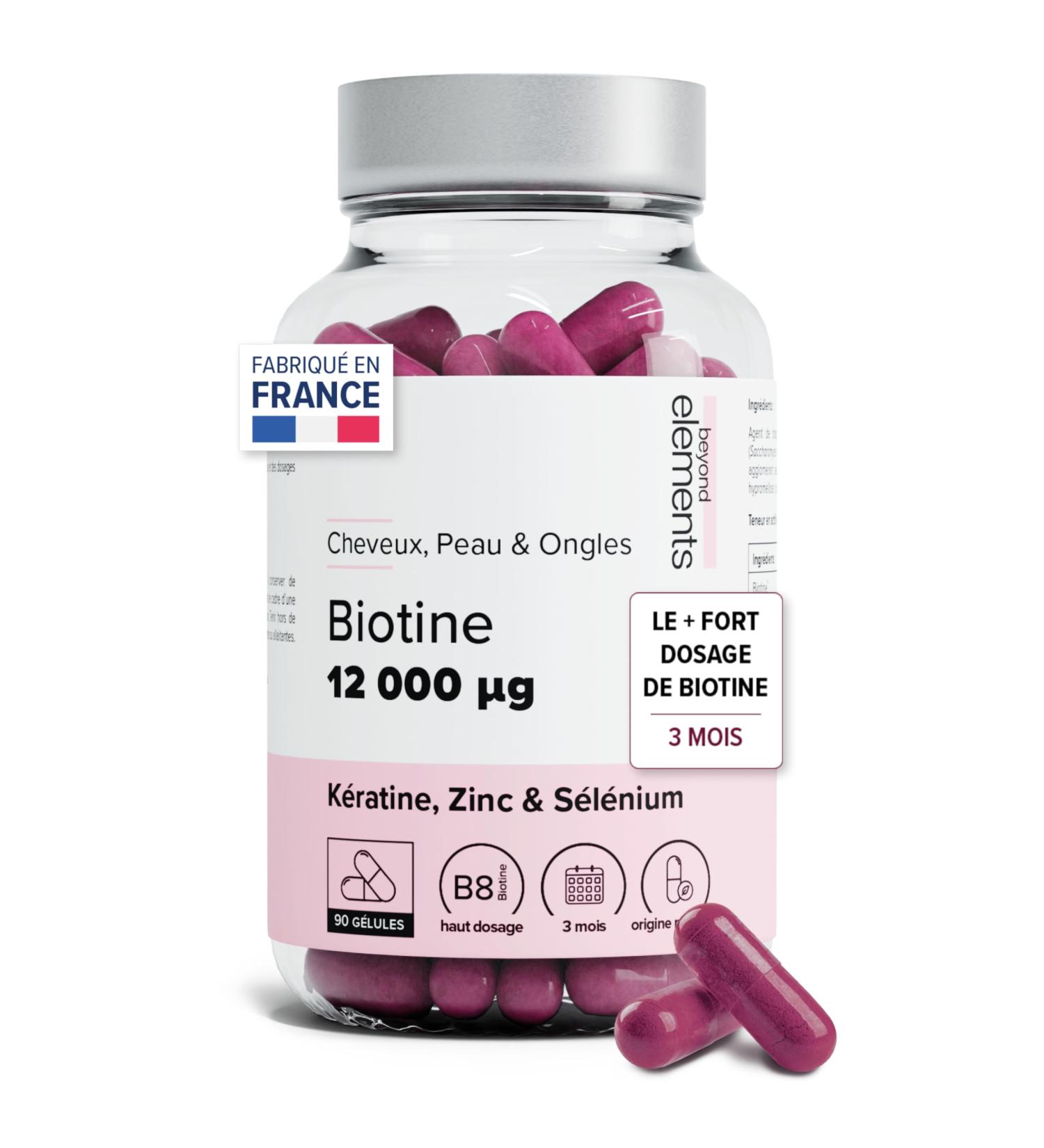 Biotine 12 000 g Haut Dosage Avec Keratine Selenium & Zinc - Pousse Cheveux Peau & Ongles - Cure 3 Mois - 90 G lules V g tales - Beyond Elements - Buy Online on GoSupps.com