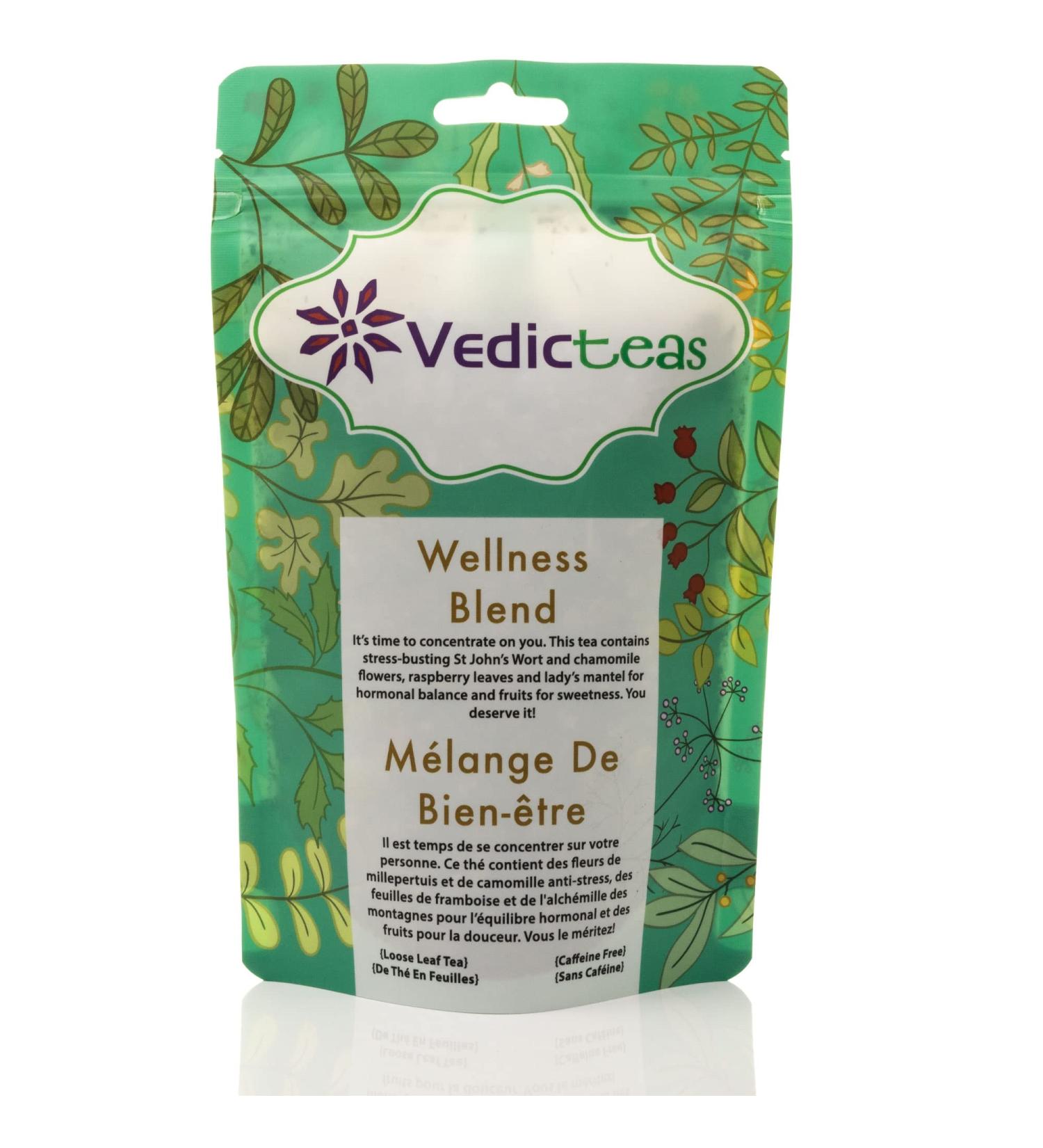 Wellness Blend Herbal Tea By Vedic Teas With Rooibos Raspberry Leaves Chamomile 100gm or 3.5oz - Buy Online on GoSupps.com