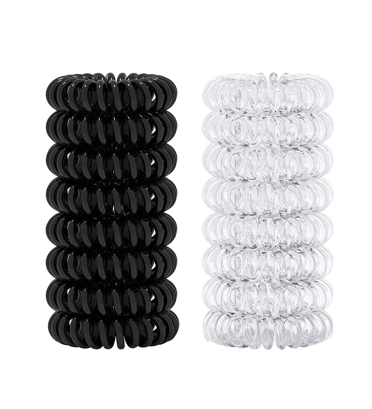 16-Piece Elastic Telephone Cable Hair Ties - Black & Transparent Spiral Bands for Women & Girls - Buy Online on GoSupps.com