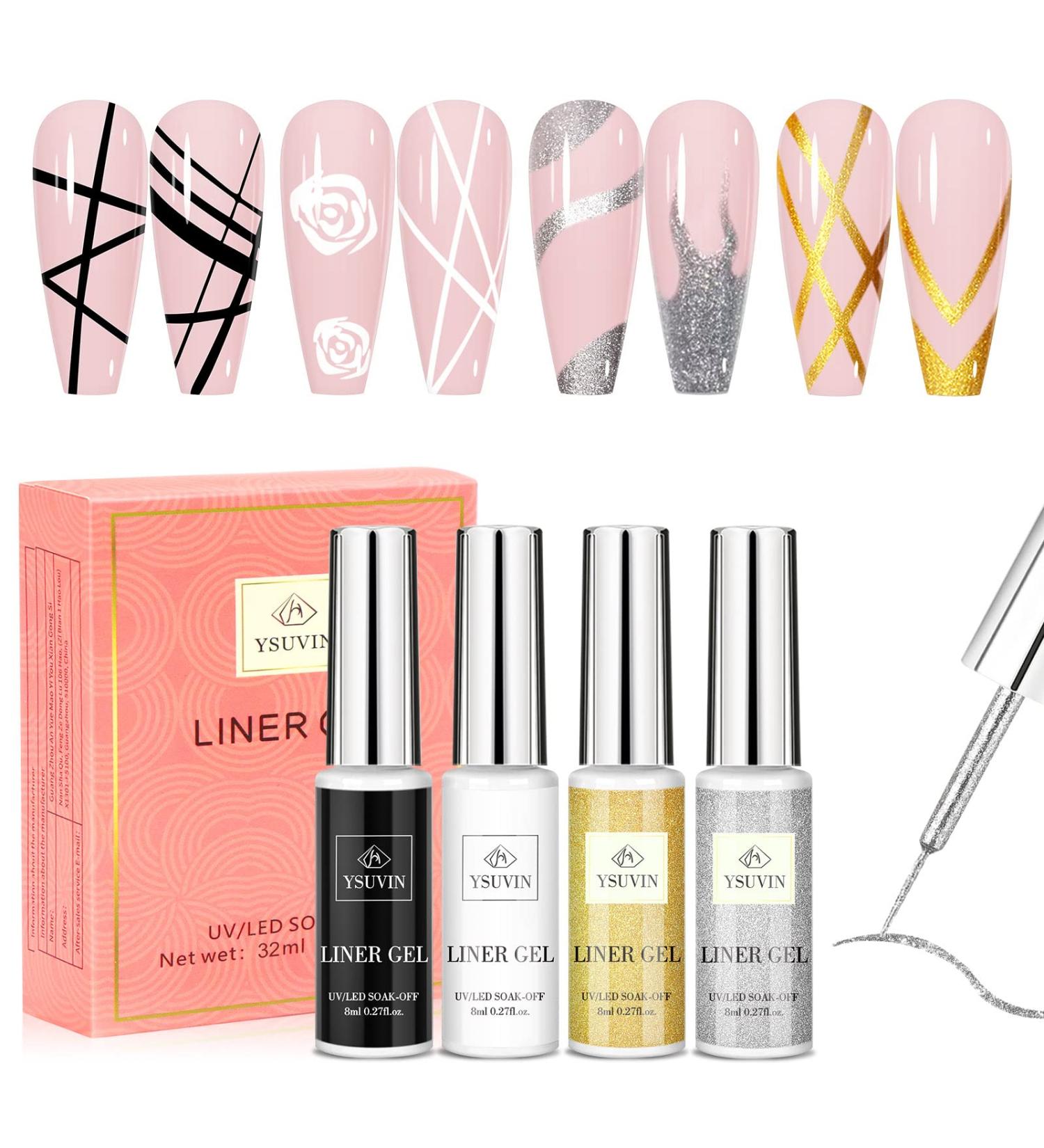 Yueshop Art Liner Gel Nail Polishes Set - 4x8ml Black Gold Silver White Collection - Drawing UV LED Gel Liner Polish Pen - Manicure Art Salon - Buy Online on GoSupps.com