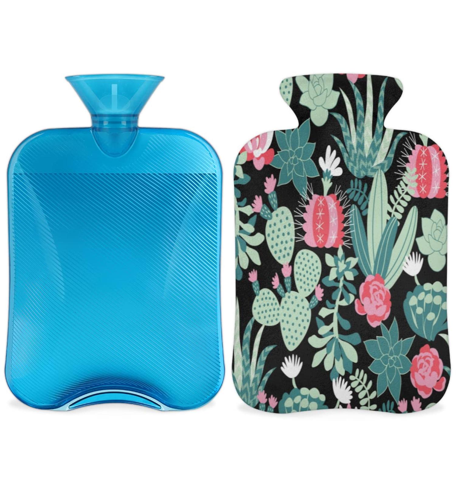 2L Hot Water Bottle for Pain Relief - Tropical Flowers Cactus Heating Bag | PVC Heat & Ice Therapy for Menstrual Cramps Feet & Hand Warmers - Buy Online on GoSupps.com