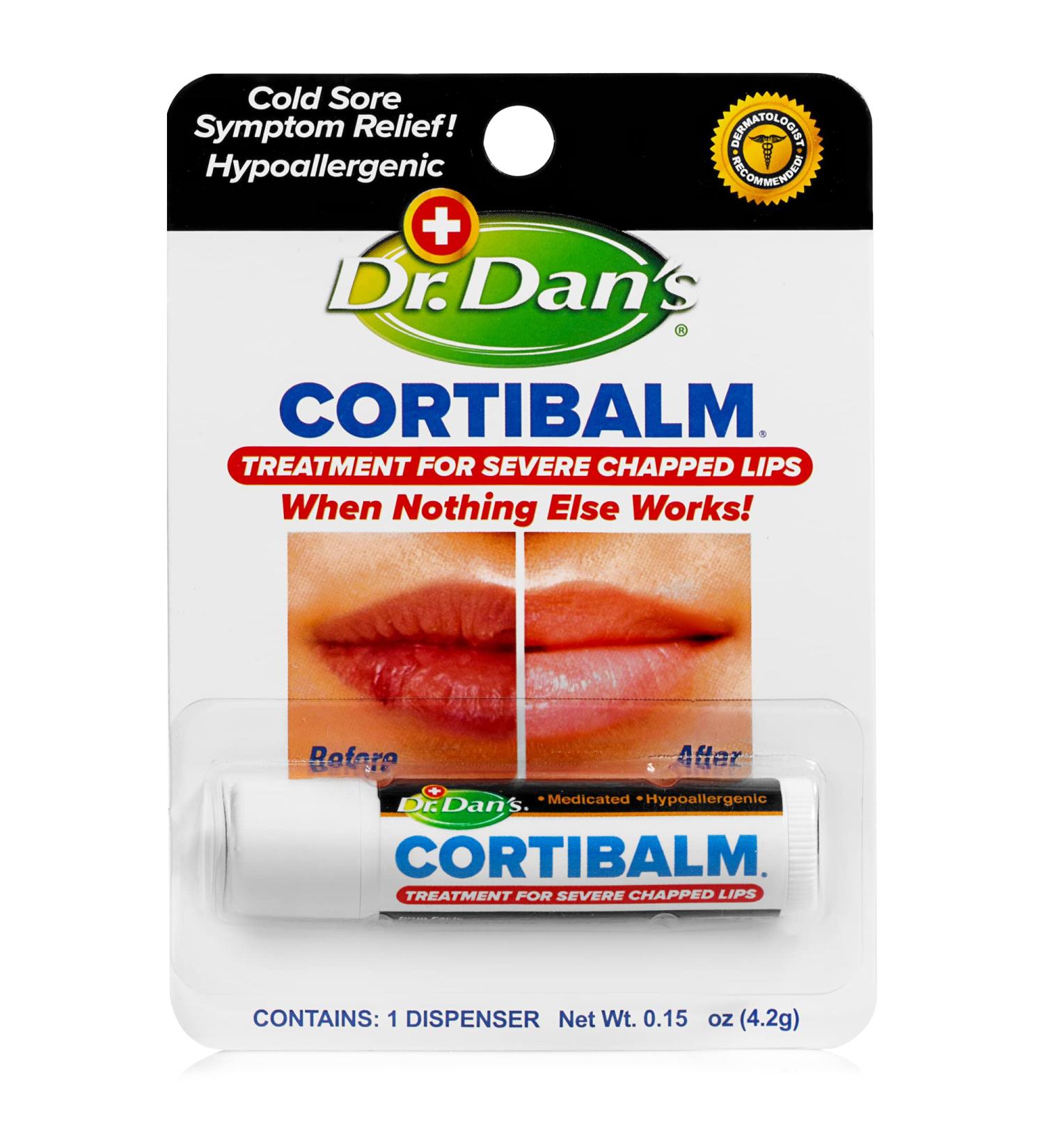 Dr. Dan's Cortibalm: Healing Lip Balm for Dry Cracked Lips - 1 Pack - Men, Women, Children - Buy Online on GoSupps.com