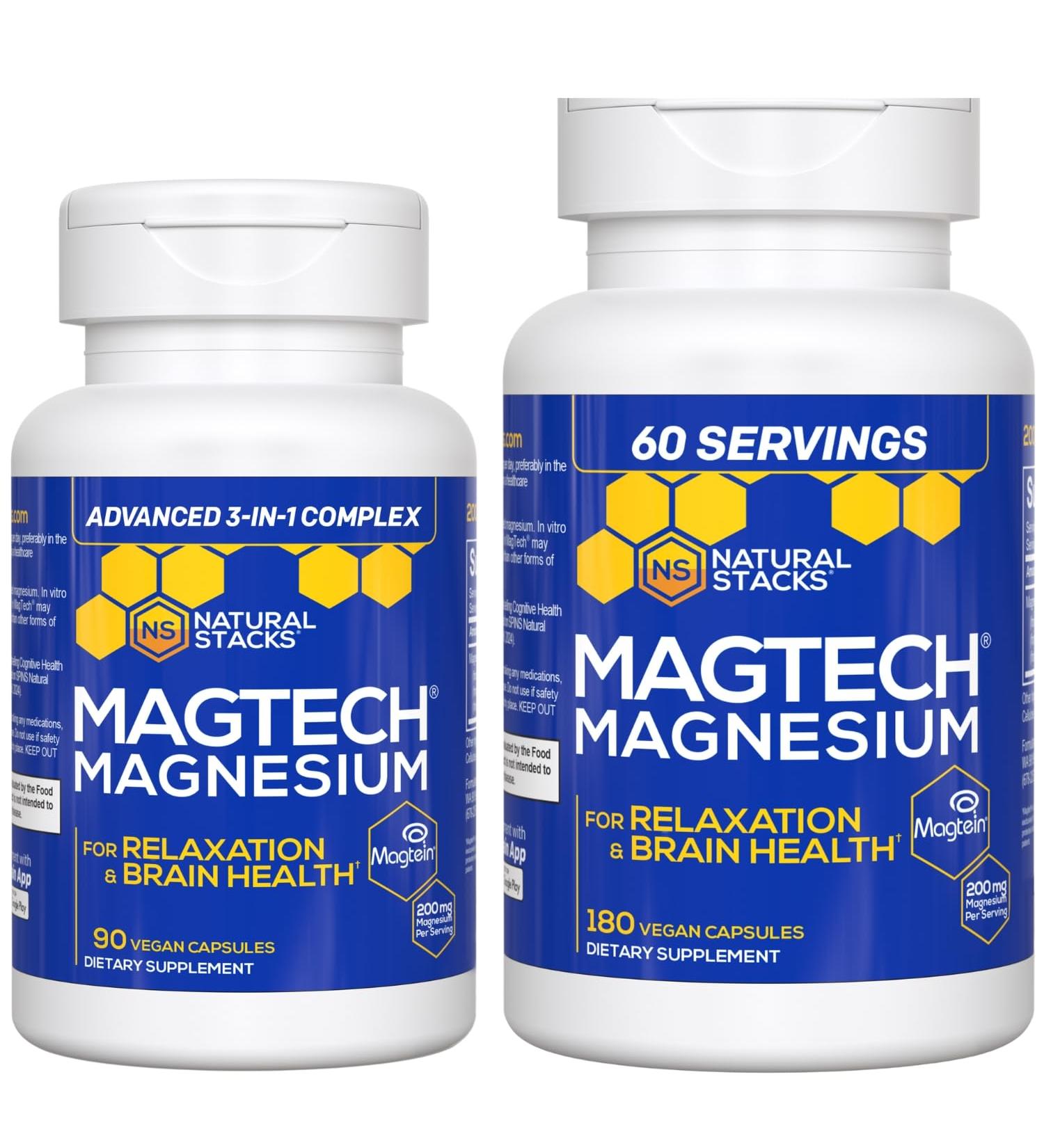 Natural Stacks Magtech Magnesium Value Bundle - 3 Forms of Magnesium - Featuring Magtein L-Threonate - Supports Relaxation and Brain Health* - 270 Total Capsules - Buy Online on GoSupps.com