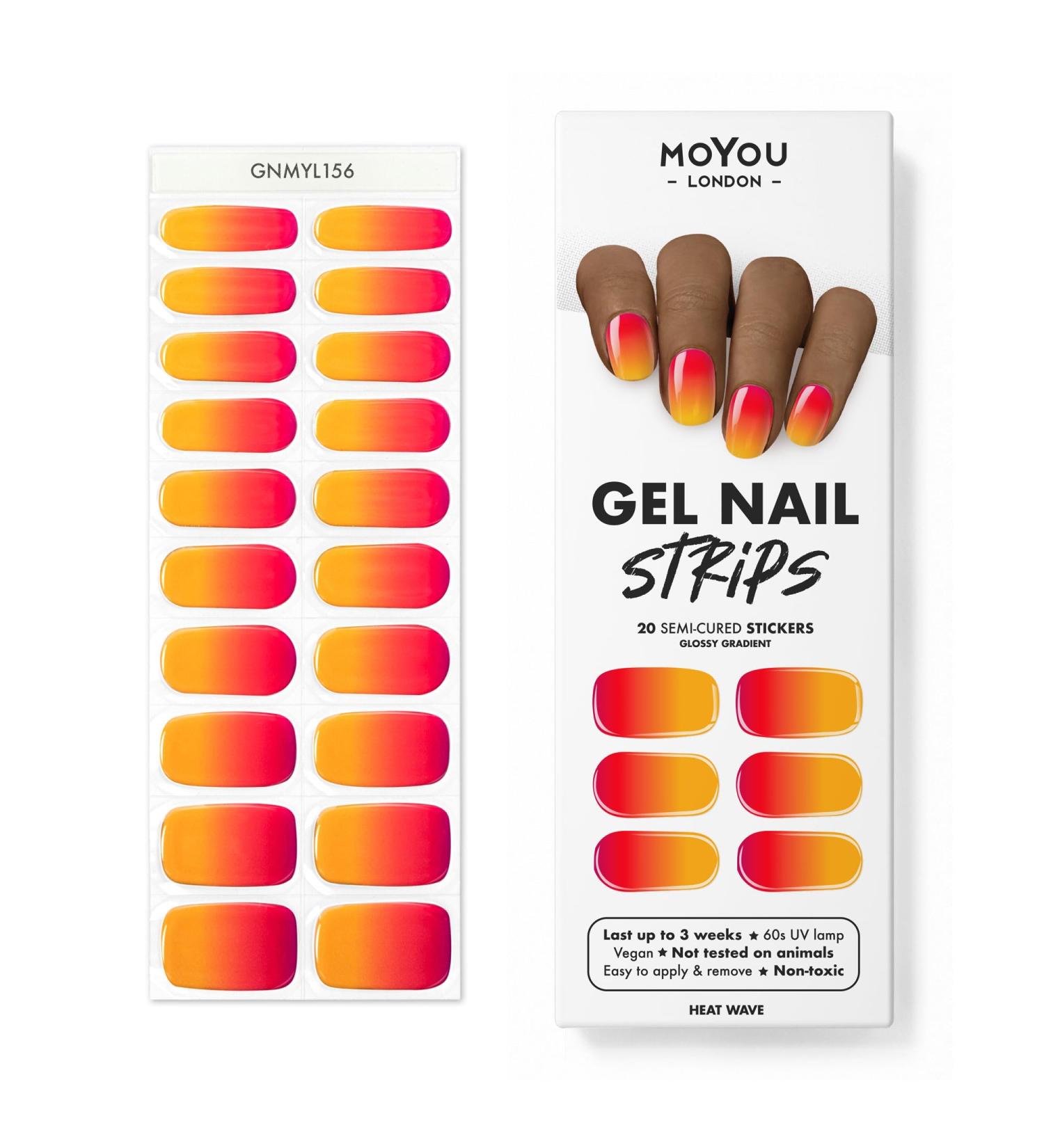 MOYOU LONDON Semi-Cured UV Gel Strips - 20 Pieces | Salon Quality Gel Nail Foils for Home & International Shipping - Heat Wave - Buy Online on GoSupps.com