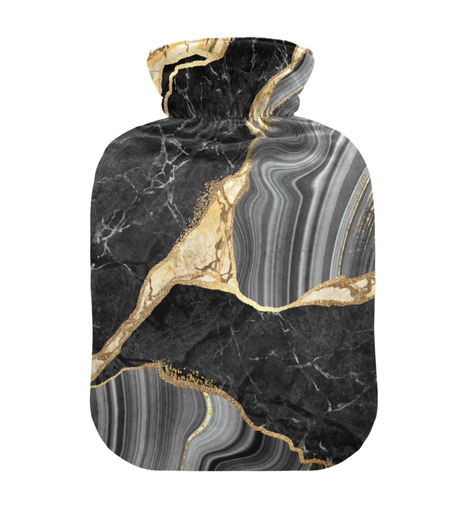 Golden Black Marble Heat Bottle - Pain Relief | 1L Hot Water Bottle for Adults & Children - Buy Online on GoSupps.com