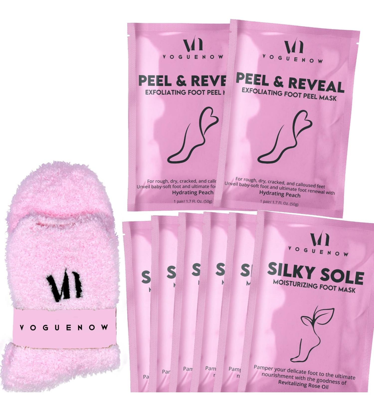 Foot Mask Spa Gift Pack of 8-2X Foot Peeling Mask + 6X Hydrating Foot Masks with Fuzzy Socks for Dry Cracked Heels & Calluses- Exfoliating & Moisturizing Booties for Baby Soft Feet - Foot Spa Gift - Buy Online on GoSupps.com