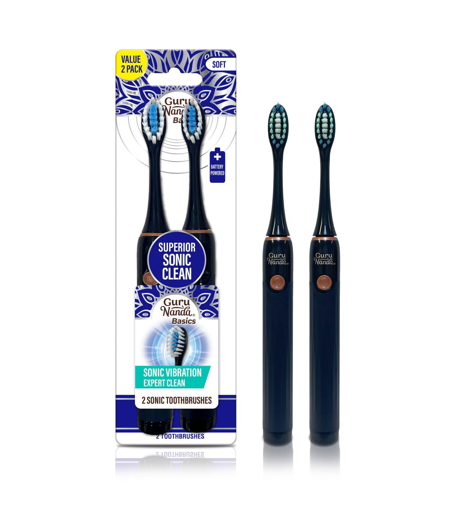 GuruNanda Sonic Toothbrush 2-Pack - Superior Clean Dual Modes Smart Timer Soft Bristles - Gentle & Effective Oral Care - Buy Online on GoSupps.com