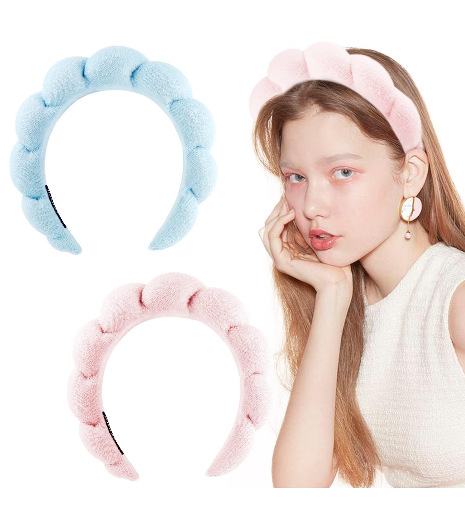 YOOLEETC 2 Pack Headbands - Sponge & Terry Cloth Fabric for Skincare, Makeup Removal, Shower - Pink & Blue - Buy Online on GoSupps.com