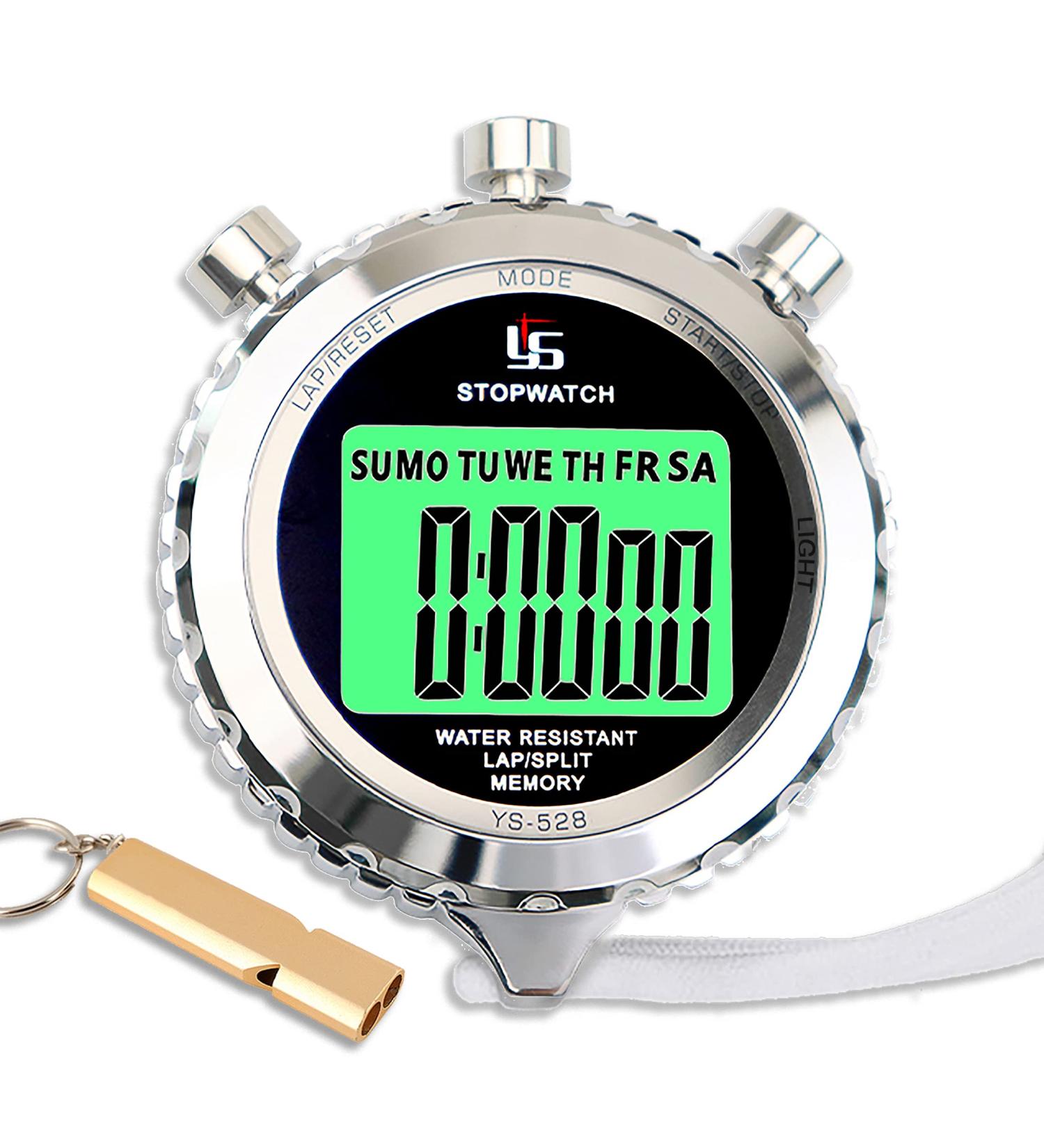 Digital Stopwatch with Whistle - Sports Timer with Light & Mute Functions for Swimmers | 2 Memory Settings - Buy Online on GoSupps.com