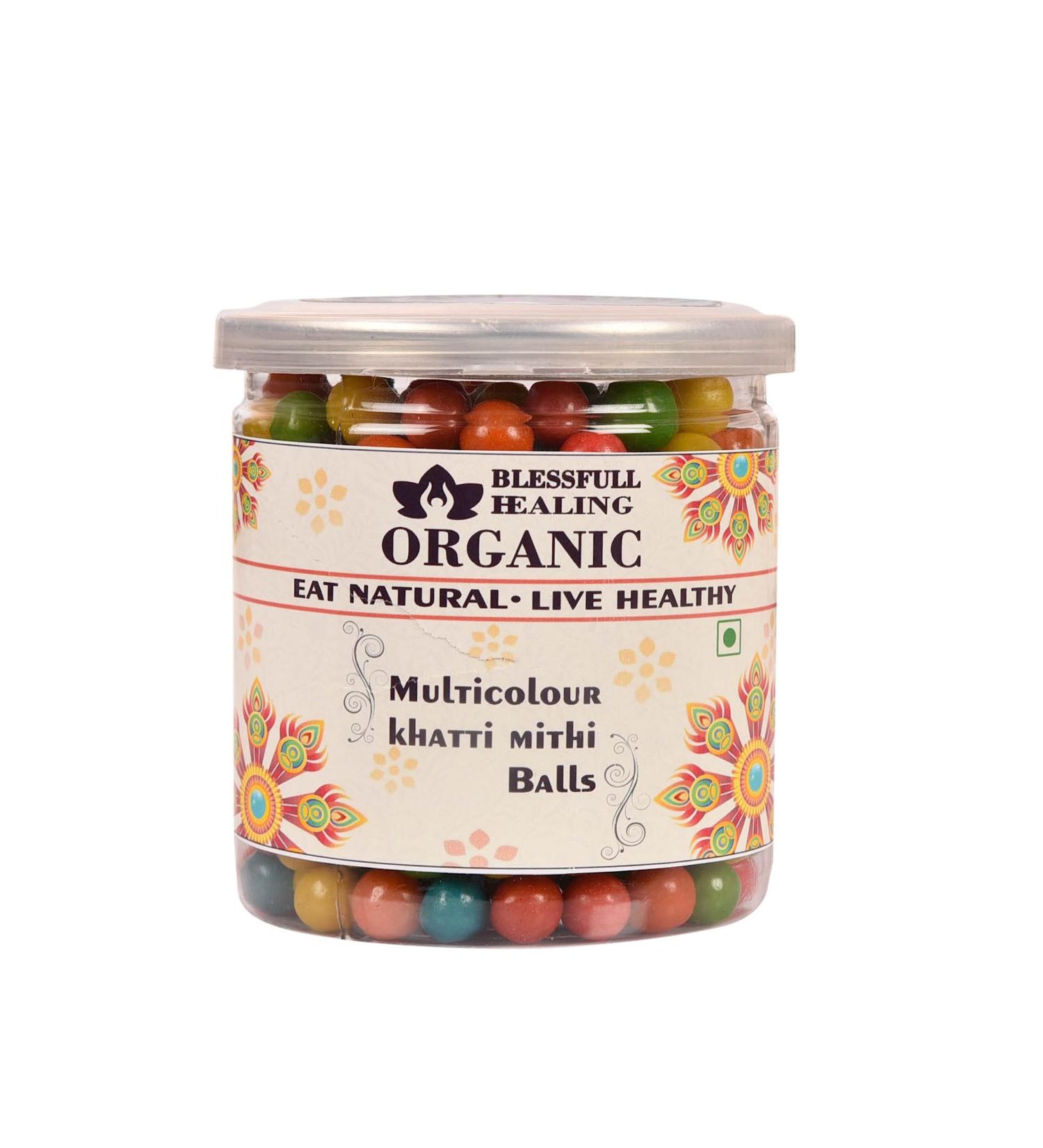Blessfull Healing Organic Multicolor Khatti Mithi Balls 400 Gram Airtight Container (Packing May Vary)