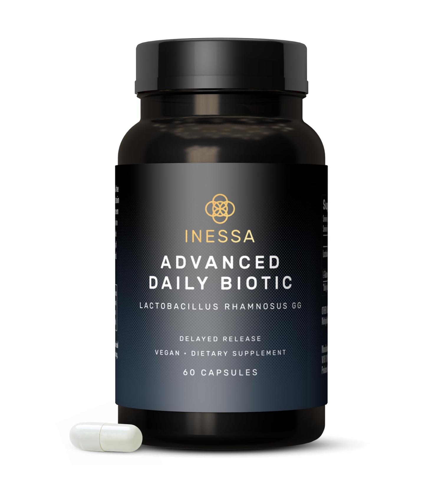 Inessa Daily Biotic - Probiotics for Women Digestive Health with Delayed Release Technology - Advanced Probiotic with 10 Billion CFU - Lactobacillus Rhamnosus Strain 60 Vegan Capsules for Men & Women - Buy Online on GoSupps.com