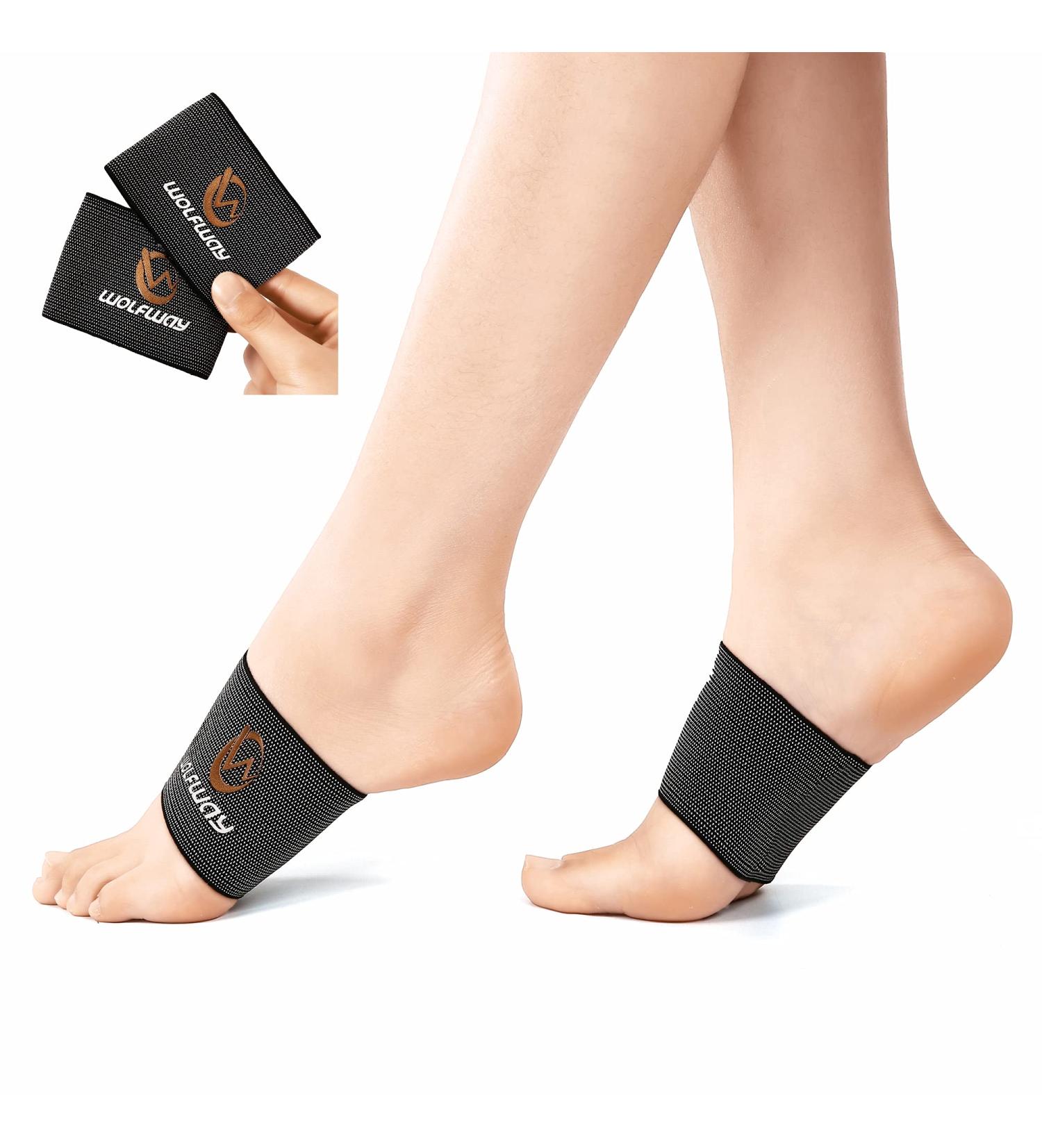 WOLFWAY Copper Arch Support for Foot Pain Relief - Plantar Fasciitis Braces Compression Socks for Men and Women - 1 Pair Black, One Size Fits All (Pack of 2) - Buy Online on GoSupps.com