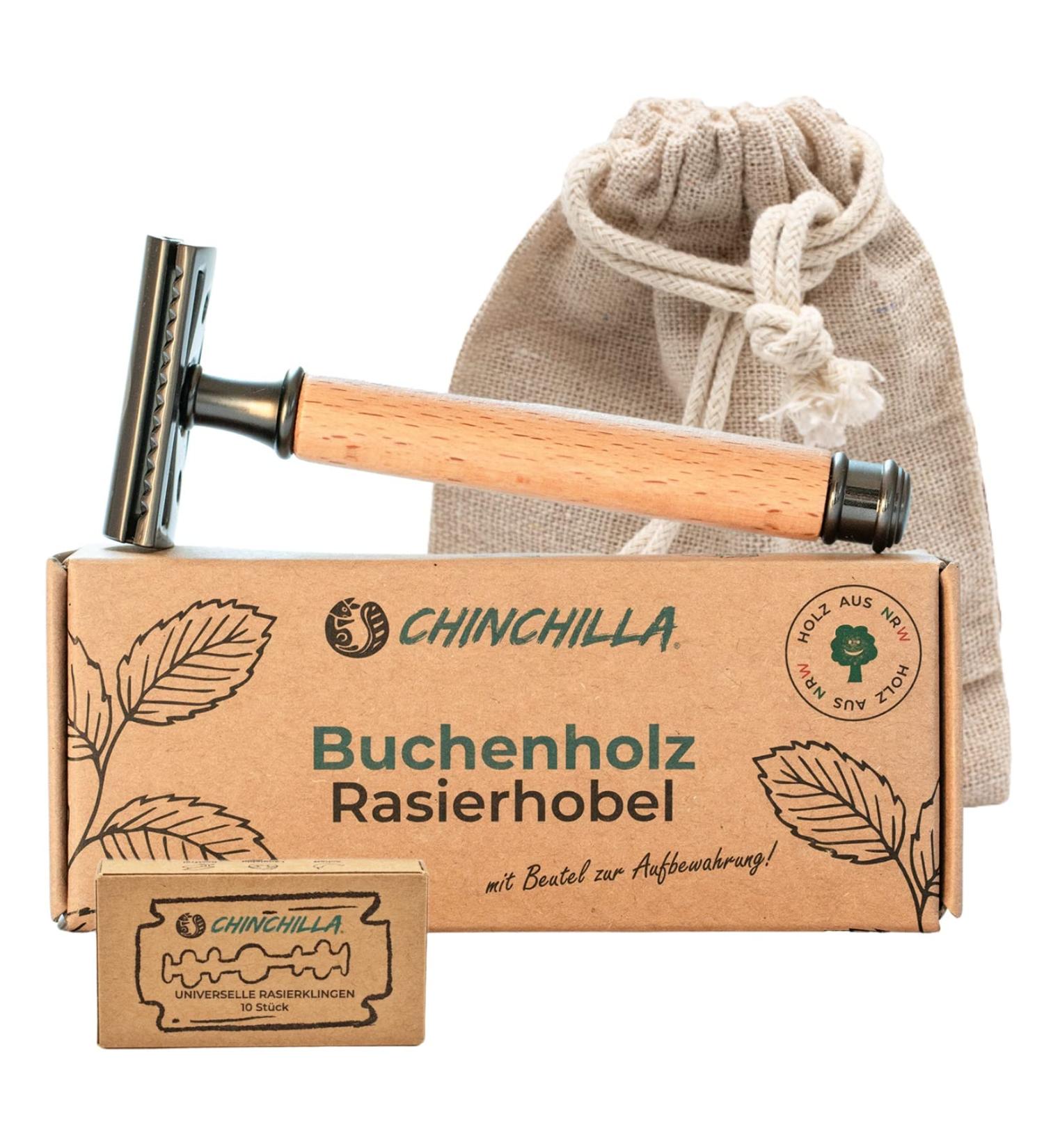 Chinchilla Beech Wood Razor Plane - Eco-Friendly Wet Razor for Men & Women | Includes 10 Blades & Bags | Sustainable Zero Waste & Plastic-Free | Made in Germany - Buy Online on GoSupps.com