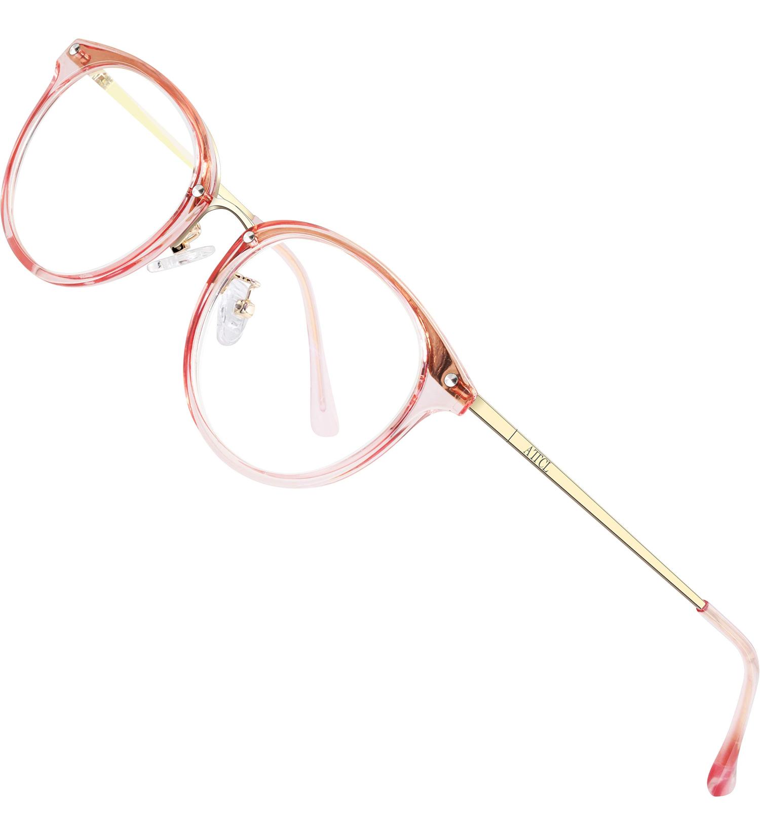 ATTCL Blue Light Blocking Glasses for Women - Round Anti-Eyestrain UV400 Computer Glasses in Pink & Clear - Buy Online on GoSupps.com