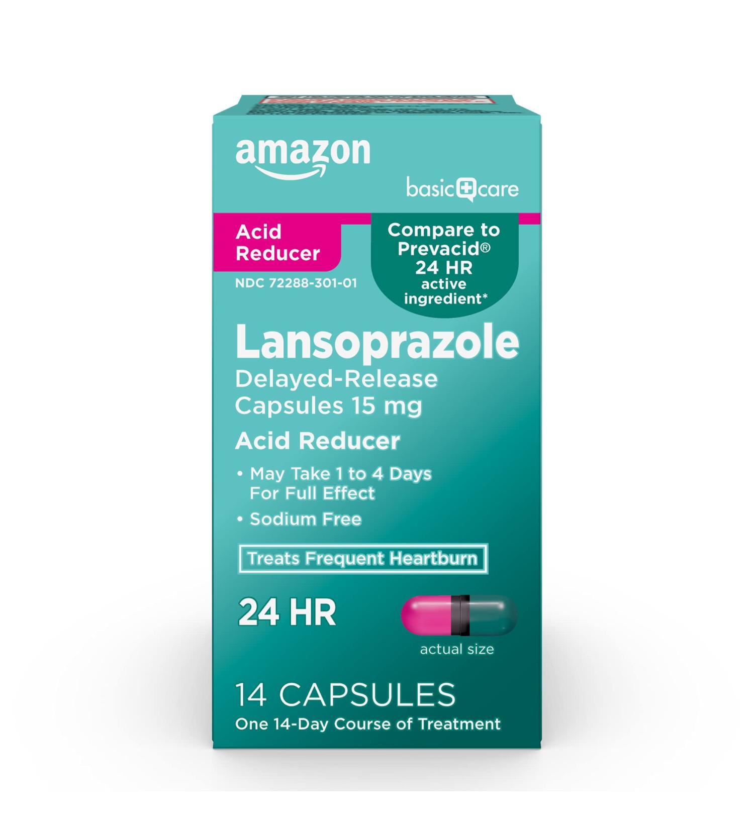 Amazon Basic Care Lansoprazole 14ct Delayed Release Capsules | Proton Pump Inhibitor for Frequent Heartburn, Day or Night - Buy Online on GoSupps.com