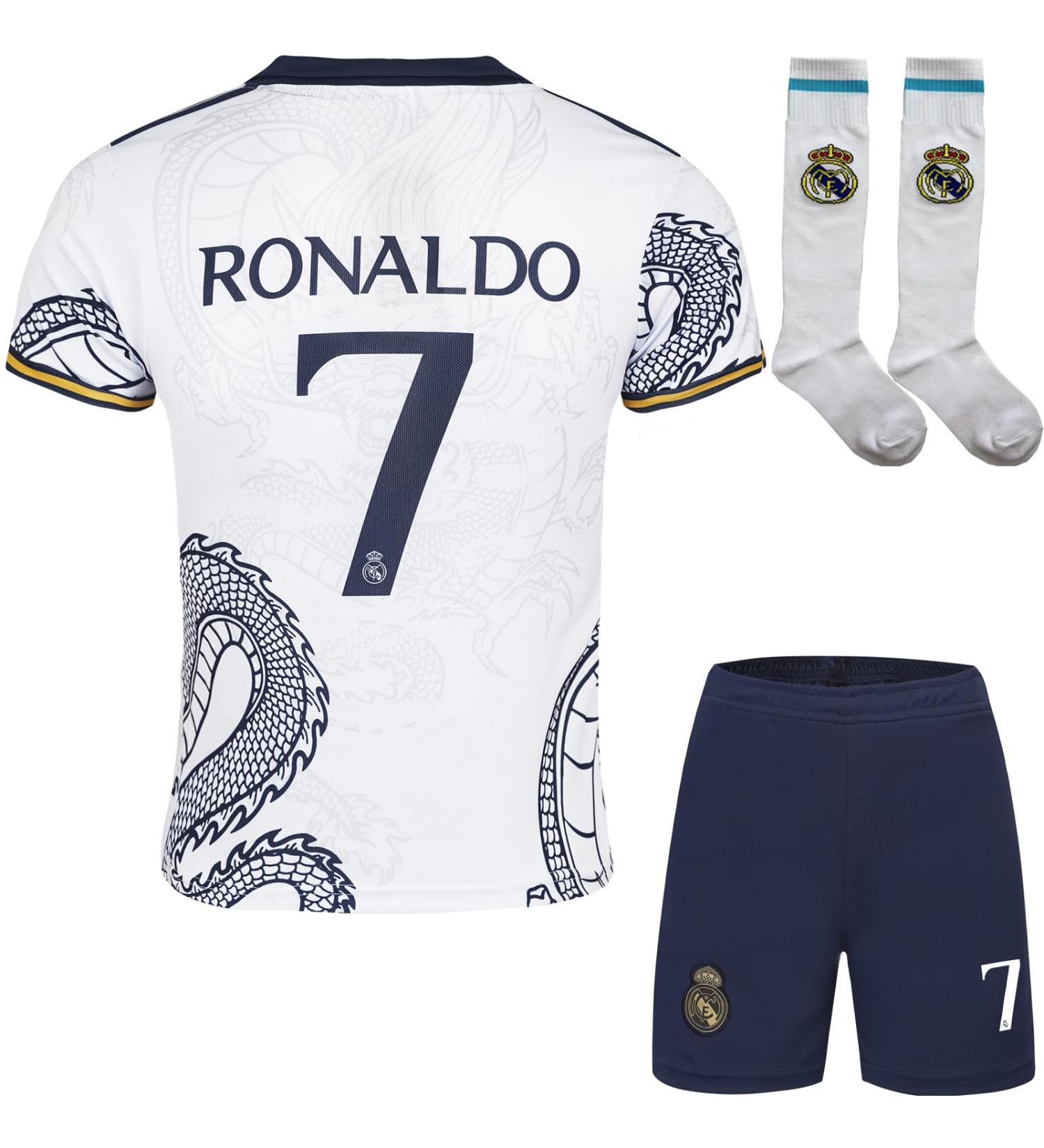 Mokiss R. Madrid Ronaldo #7 Kids Trikot - Special Gold & White Dragon Edition Shorts & Socks - Youth Size 26 (8-9 Years) - International Shipping - Buy Online on GoSupps.com