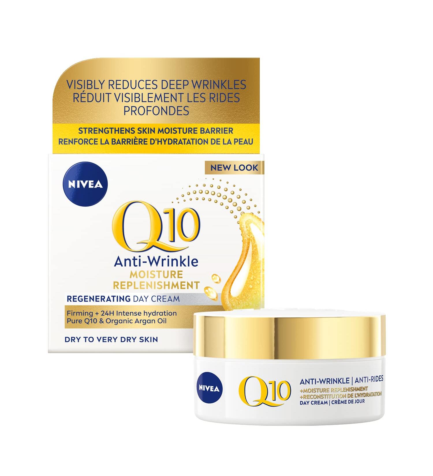 NIVEA Q10 Power Anti-Wrinkle Moisture Replenishment Day Face Cream Anti Wrinkle Firming Cream Q10 and Argan Oil Face Moisturizer for Dry to Very Dry Skin Visibly Reduces the Look of Wrinkles 50mL Day Cream - Buy Online on GoSupps.com