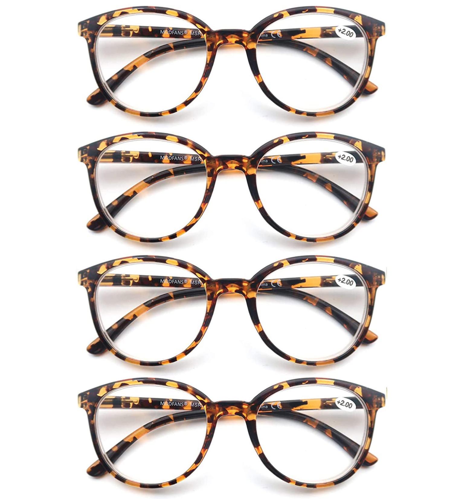 MODFANS Set of 4 Round Reading Glasses for Men & Women - High Quality Comfortable Fashion - +1.00 Strength - Stylish Leopard Designs - Buy Online on GoSupps.com