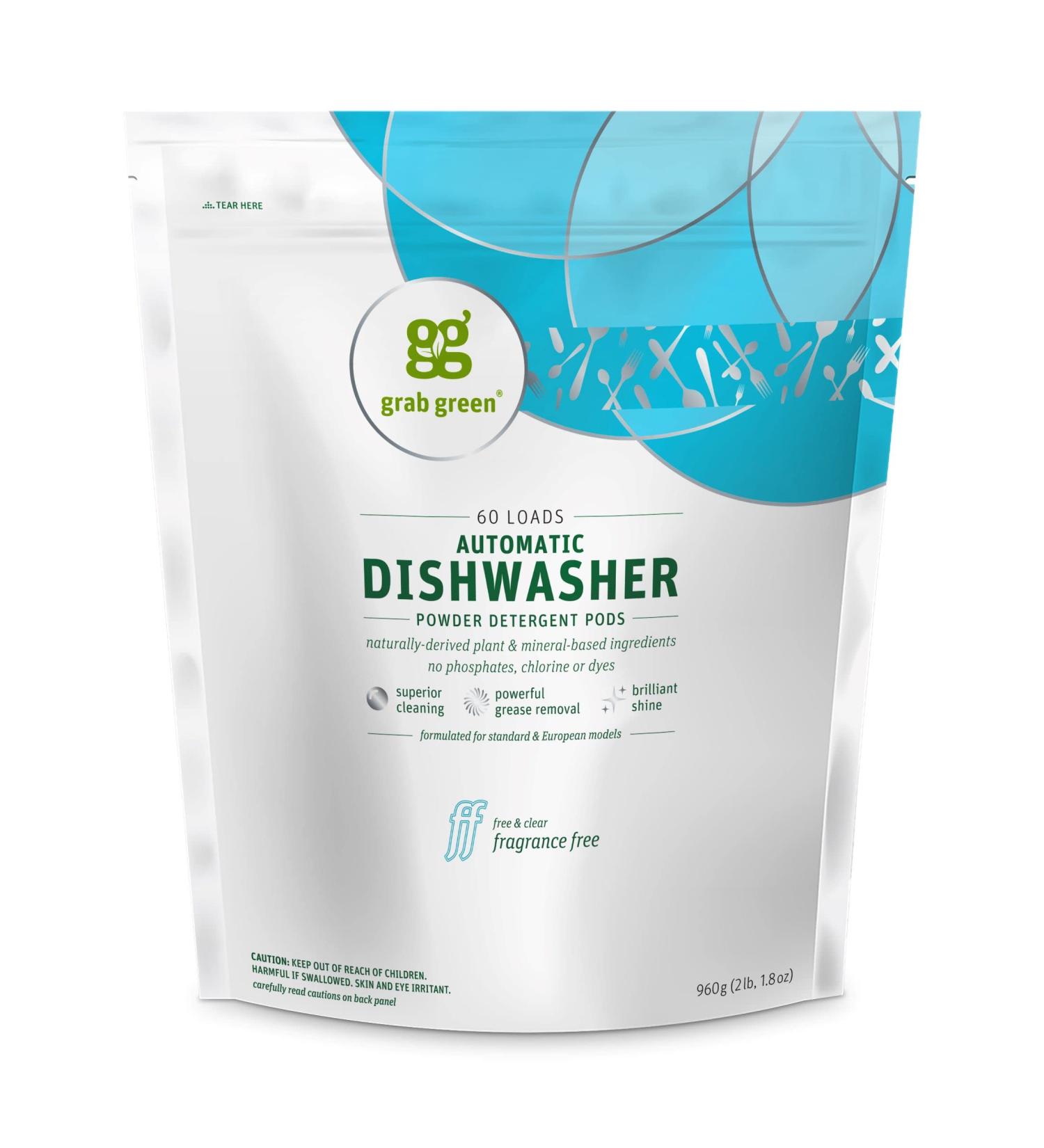 Grab Green Automatic Dishwashing Pods - 60 Count, Fragrance-Free, Plant-Based, Powerful Grease Removal - Buy Online on GoSupps.com