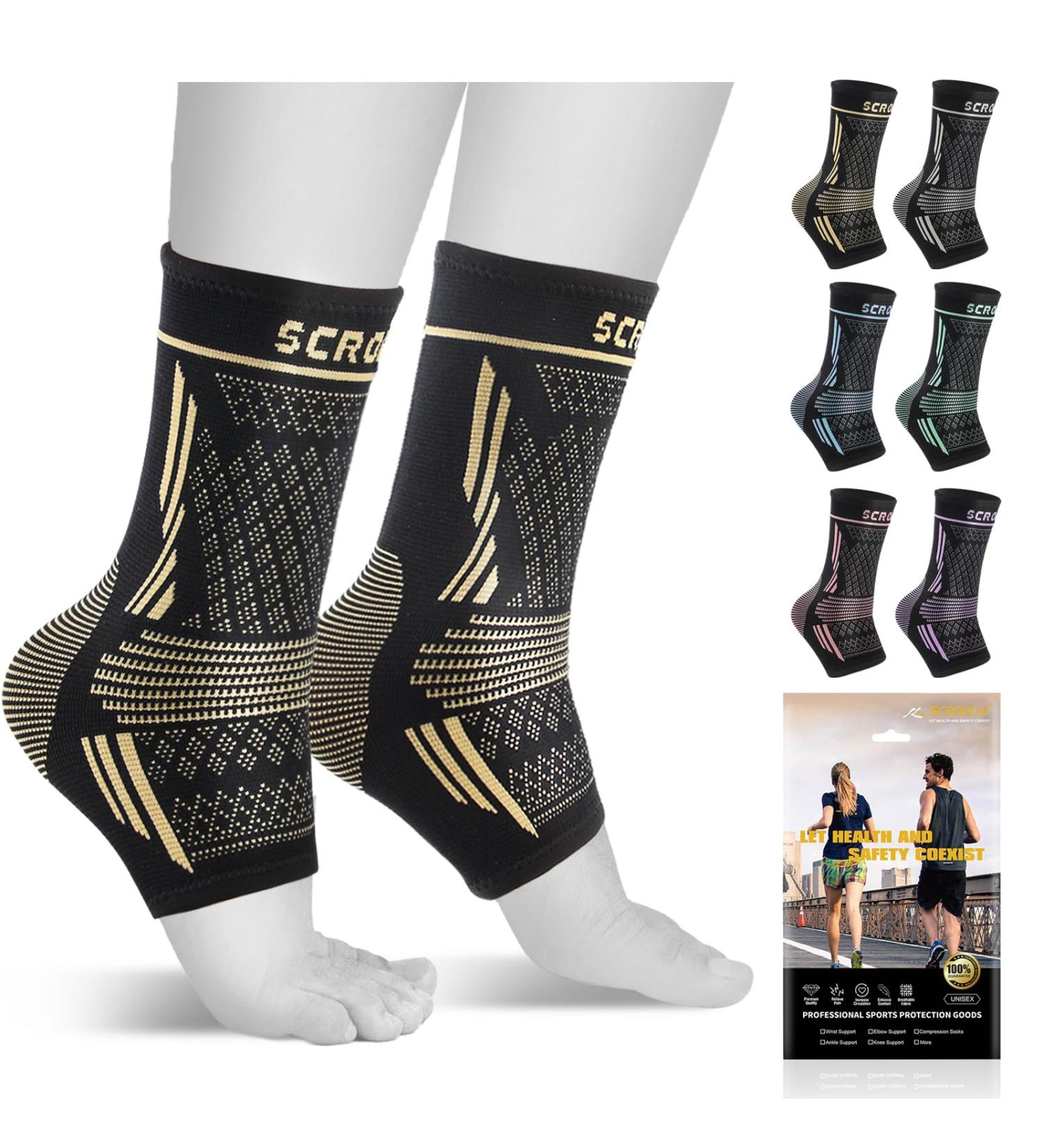 Ankle Support Brace - Copper Compression Bandage for Plantar Fasciitis & Achilles Pain Relief | 2 Pieces Ideal for Running & Sports - Buy Online on GoSupps.com