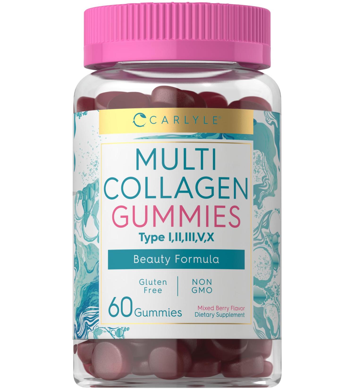 Carlyle Collagen Gummies | 60 Count | Multi Collagen Complex | Beauty Formula Supplement | Mixed Berry Flavor | Non-GMO Gluten Free - Buy Online on GoSupps.com