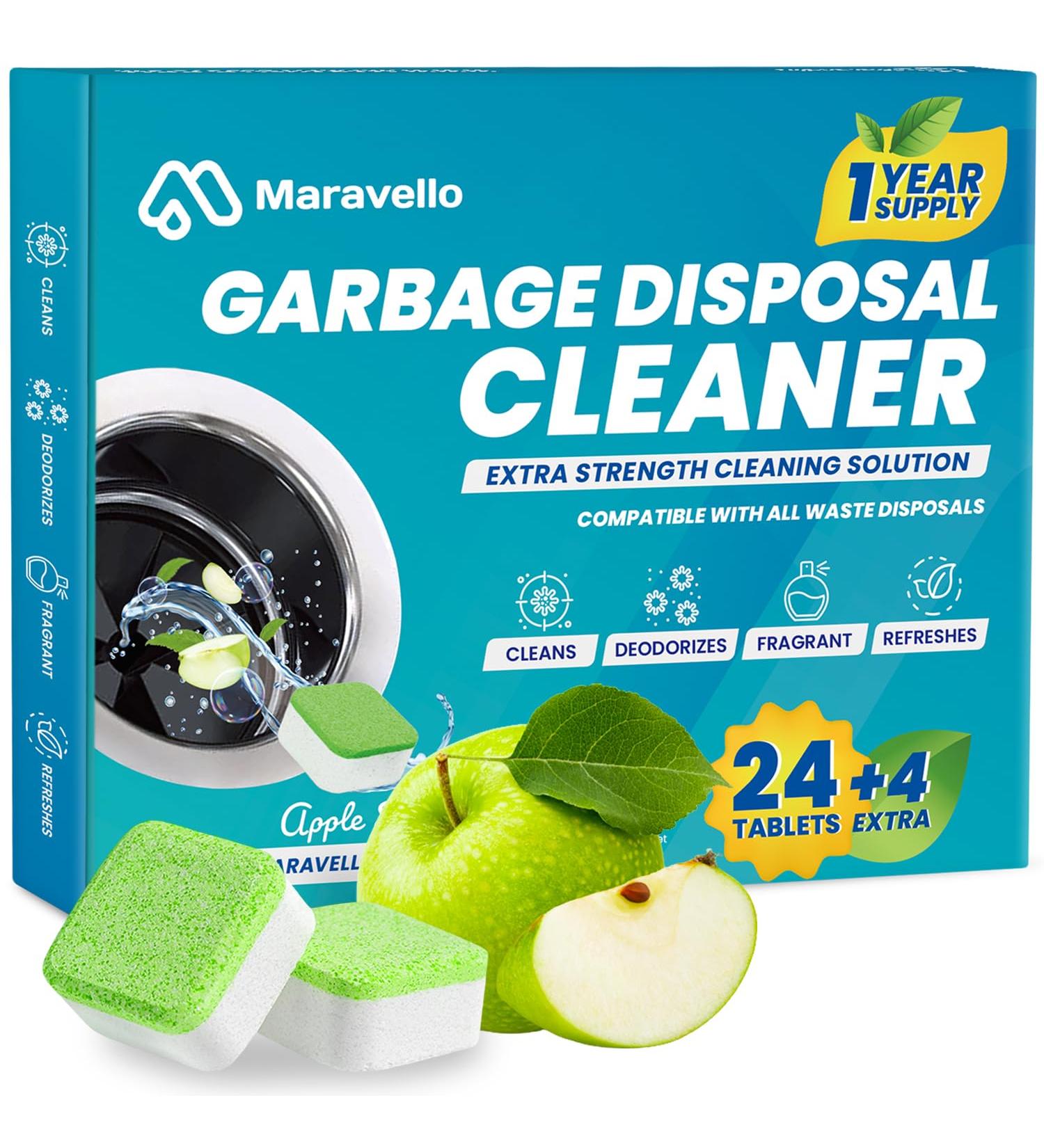 Maravello Garbage Disposal Cleaner & Deodorizer - 28 Apple Fresh Tablets for Kitchen Drain - 1 Year Supply - Buy Online on GoSupps.com